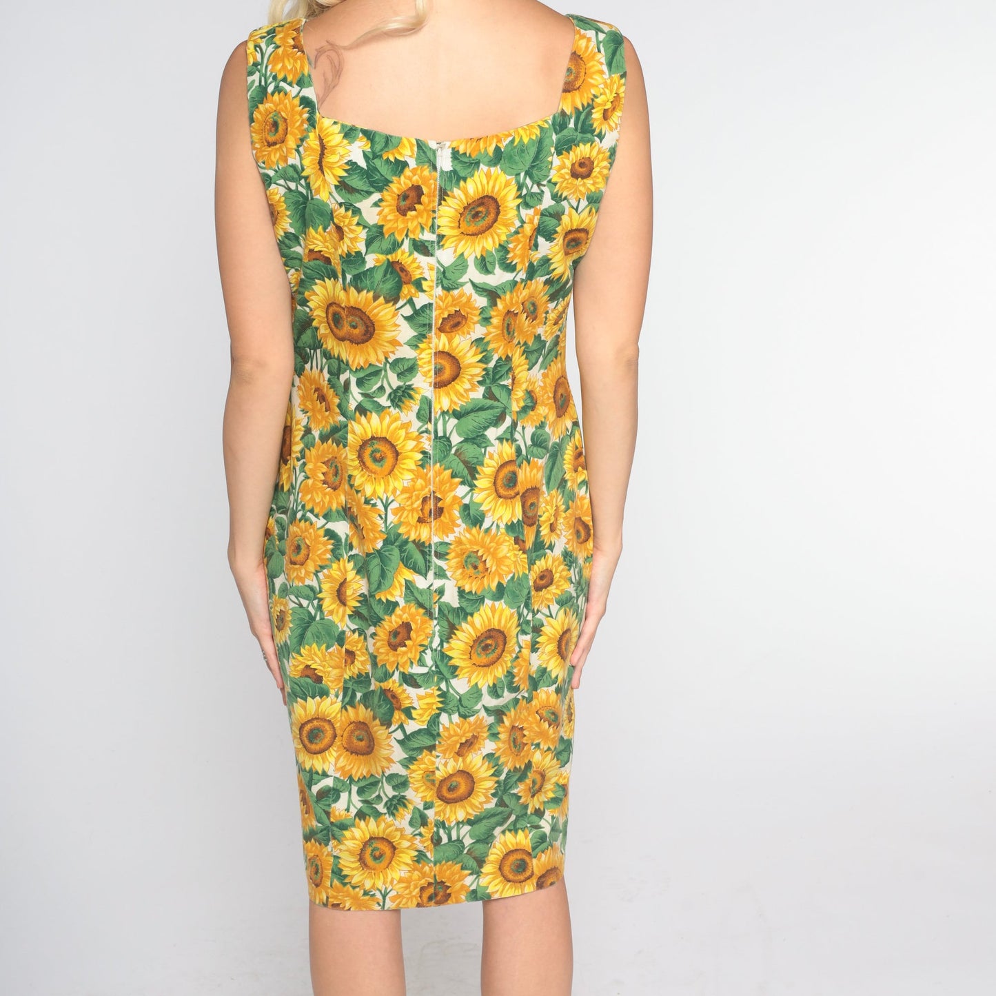 60s Sunflower Print Mini Dress Sleeveless Sheath Mod Small Medium