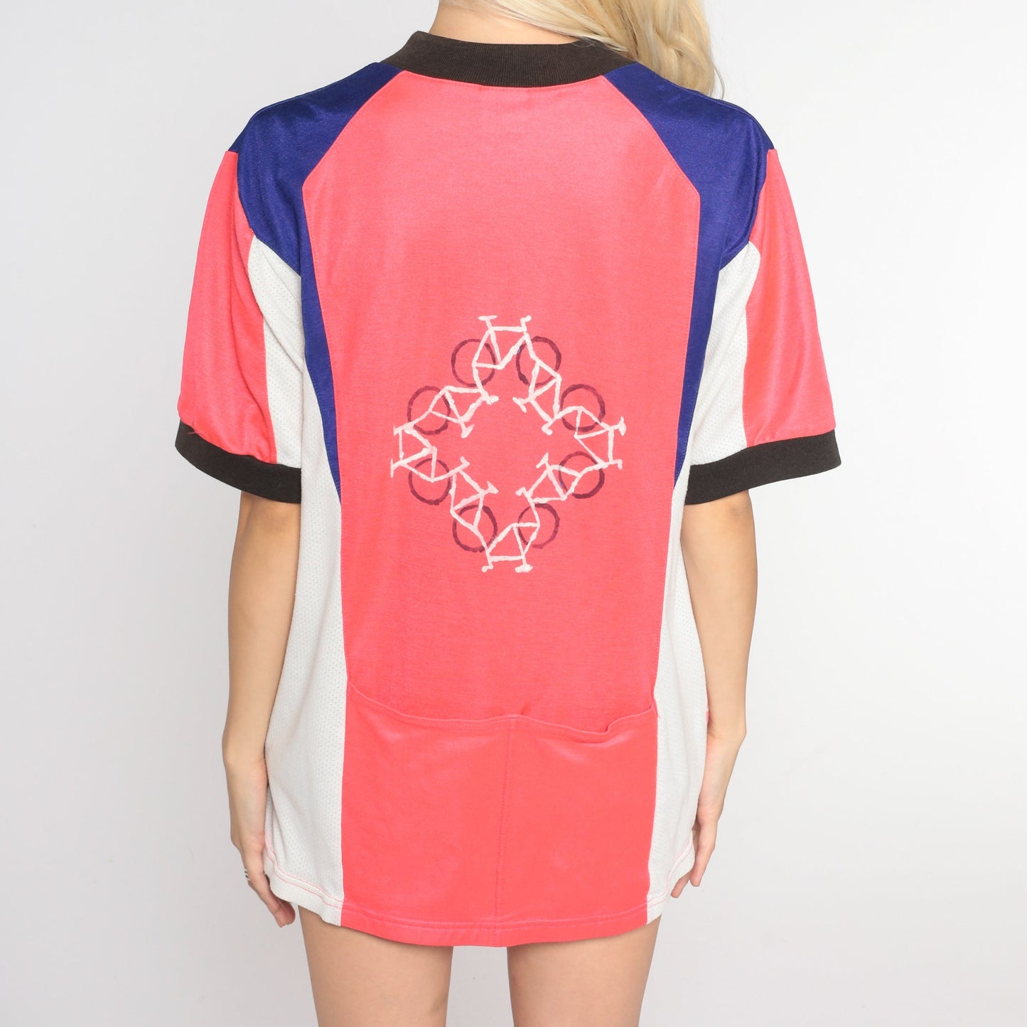 Nike 90s Cycling Jersey Graphic Tee Pink Blue White Extra Large XL