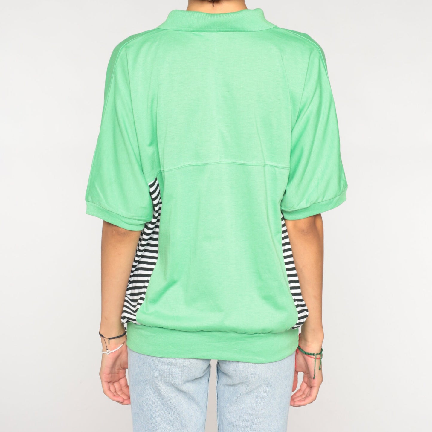 90s Le Tigre Polo Shirt Lime Green Classic Car Diner Graphic Striped Extra Large