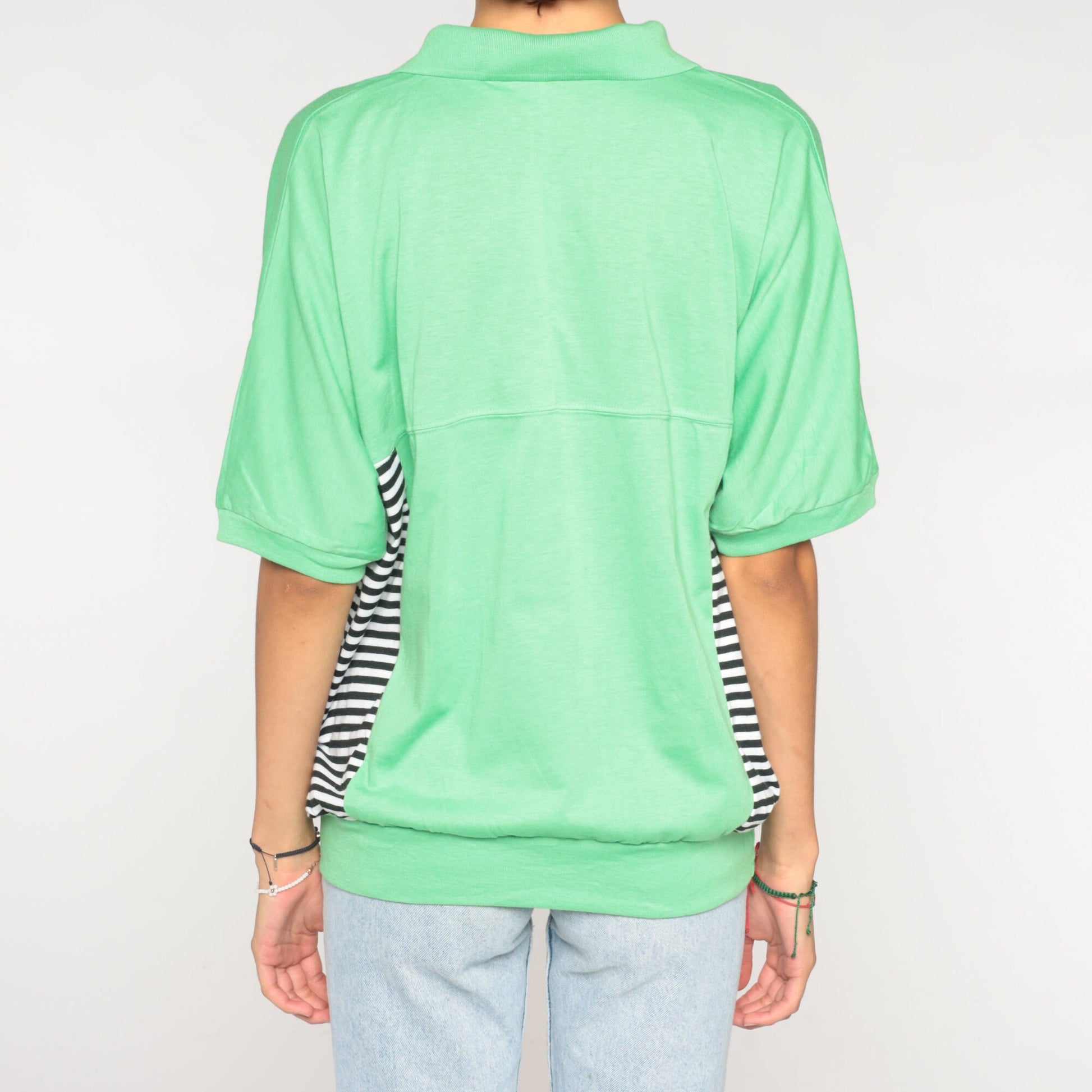 90s Le Tigre Polo Shirt Lime Green Classic Car Diner Graphic Striped Extra Large