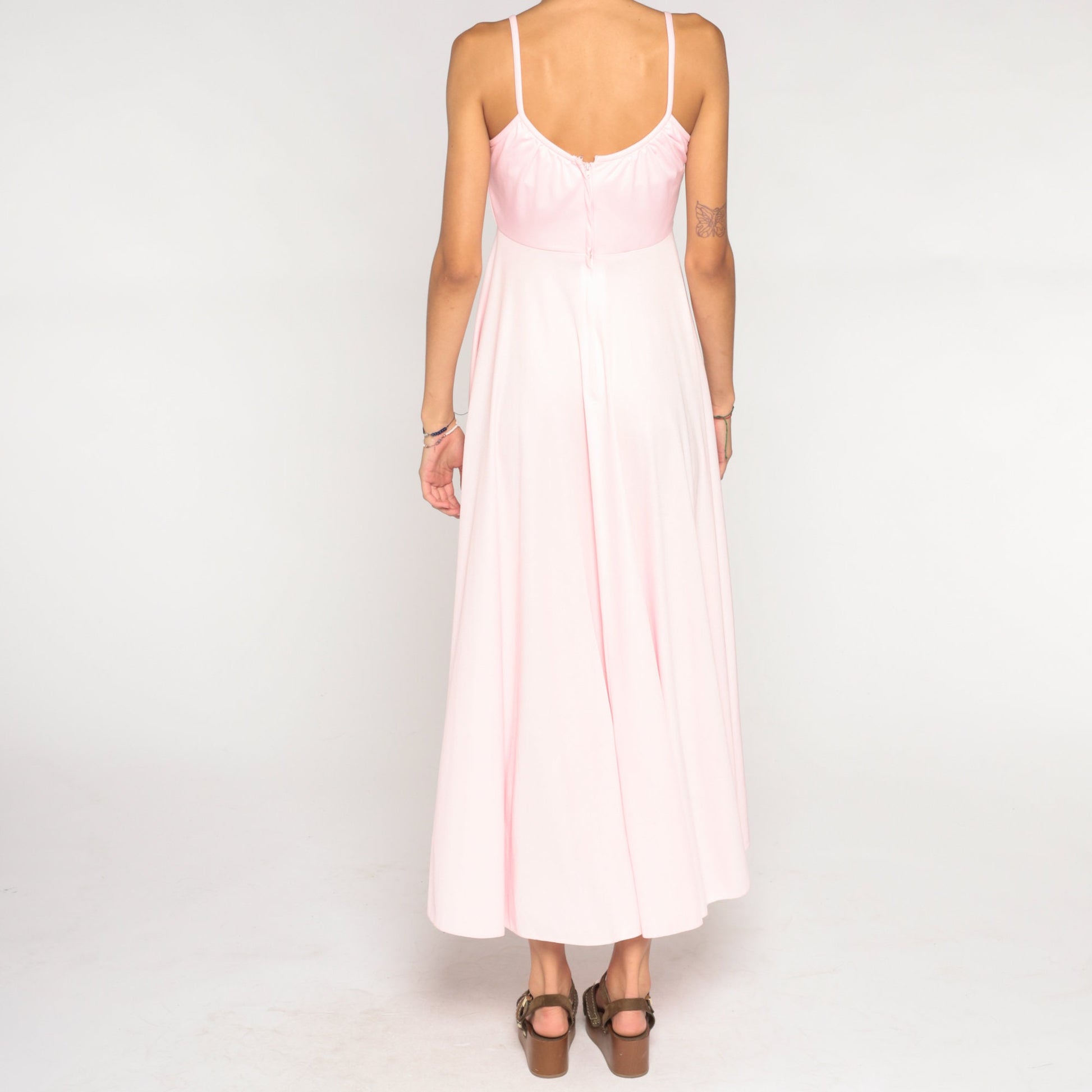 70s Baby Pink Empire Waist Maxi Dress Sleeveless Small S