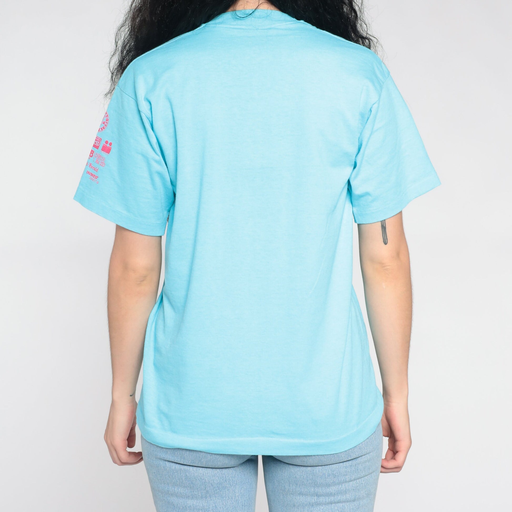 1990 Literacy Run Omaha Nebraska Graphic Tee Pink Blue Single Stitch Medium