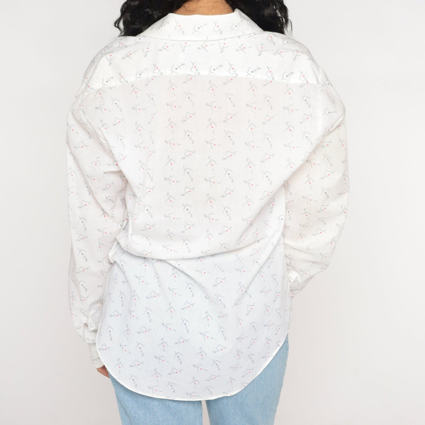 70s Playing Card Sword Print Button Up Shirt White Novelty Mens Medium