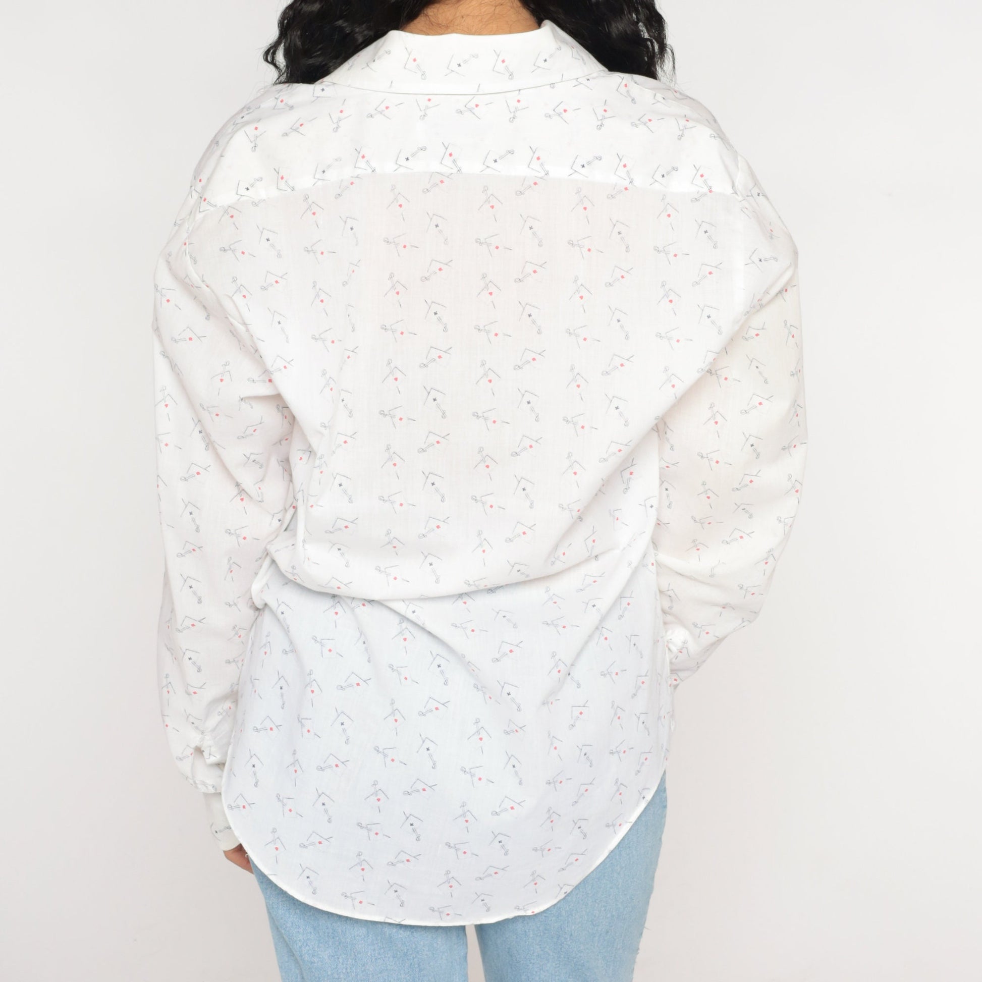 70s Playing Card Sword Print Button Up Shirt White Novelty Mens Medium