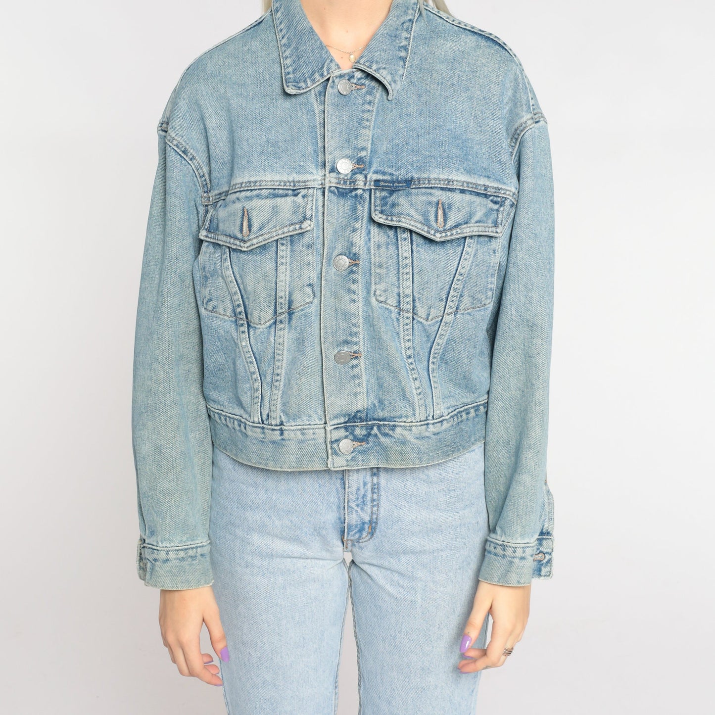 90s Guess Denim Jacket Blue Cropped Jean Coat Small S