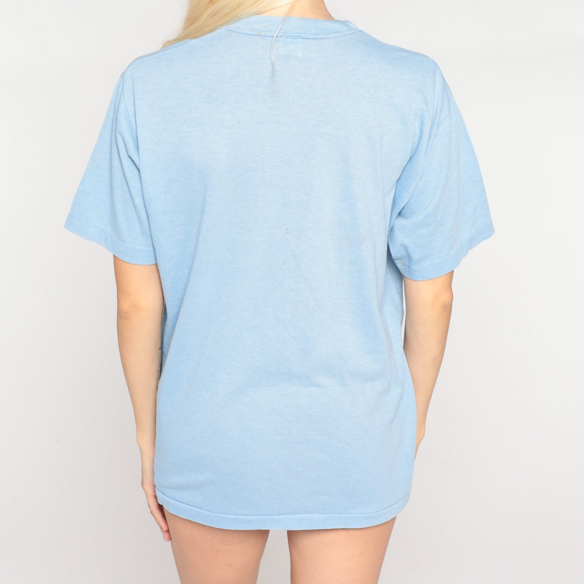 80s Wyoming Graphic T-Shirt Baby Blue Single Stitch Tee Large L