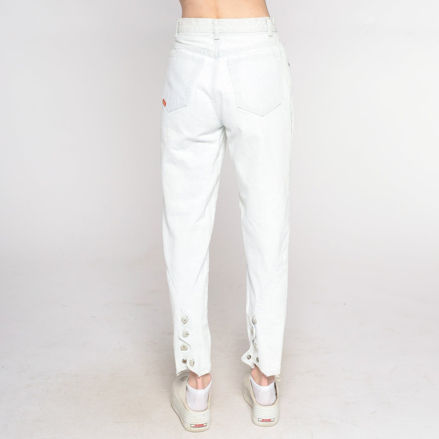 90s Jordache High Waisted Mom Jeans Pale Blue Stone Wash Heart Snap Ankle Extra Small