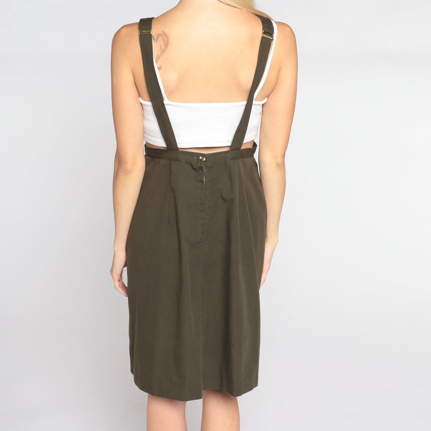 1960s Brown Cotton Overall Mini Dress Bib Pinafore Extra Small