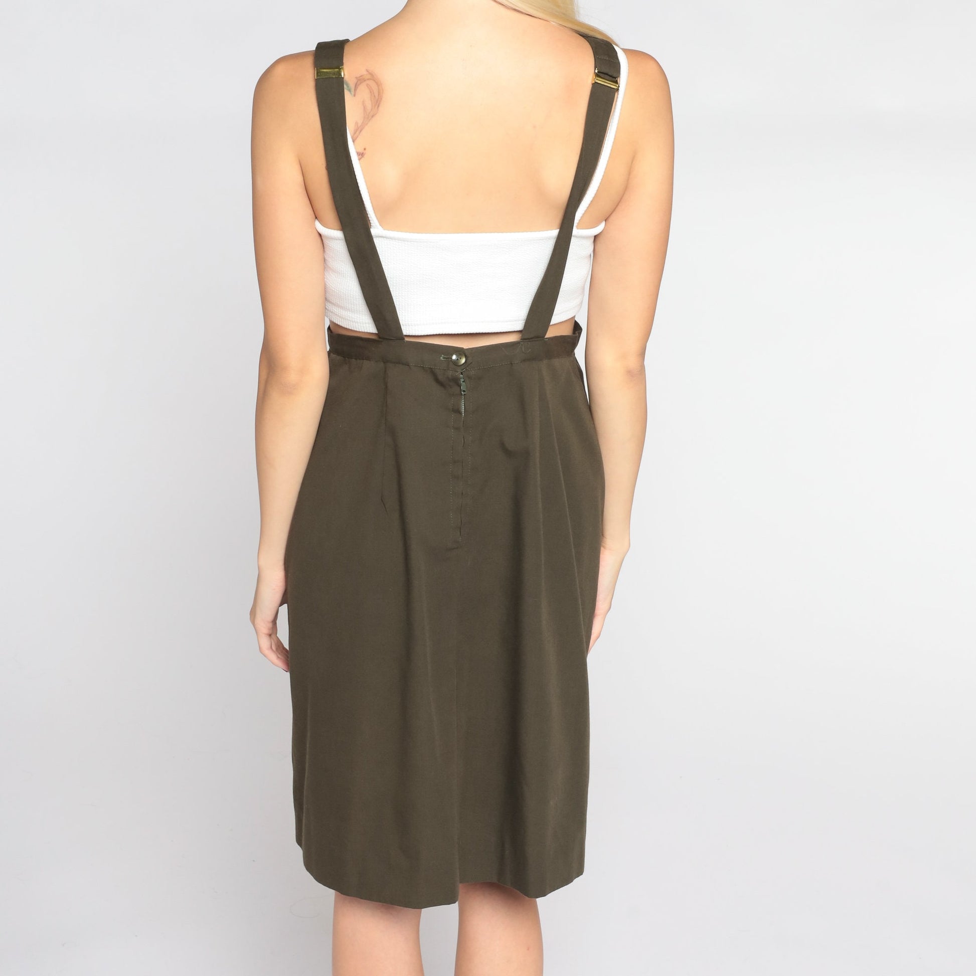1960s Brown Cotton Overall Mini Dress Bib Pinafore Extra Small