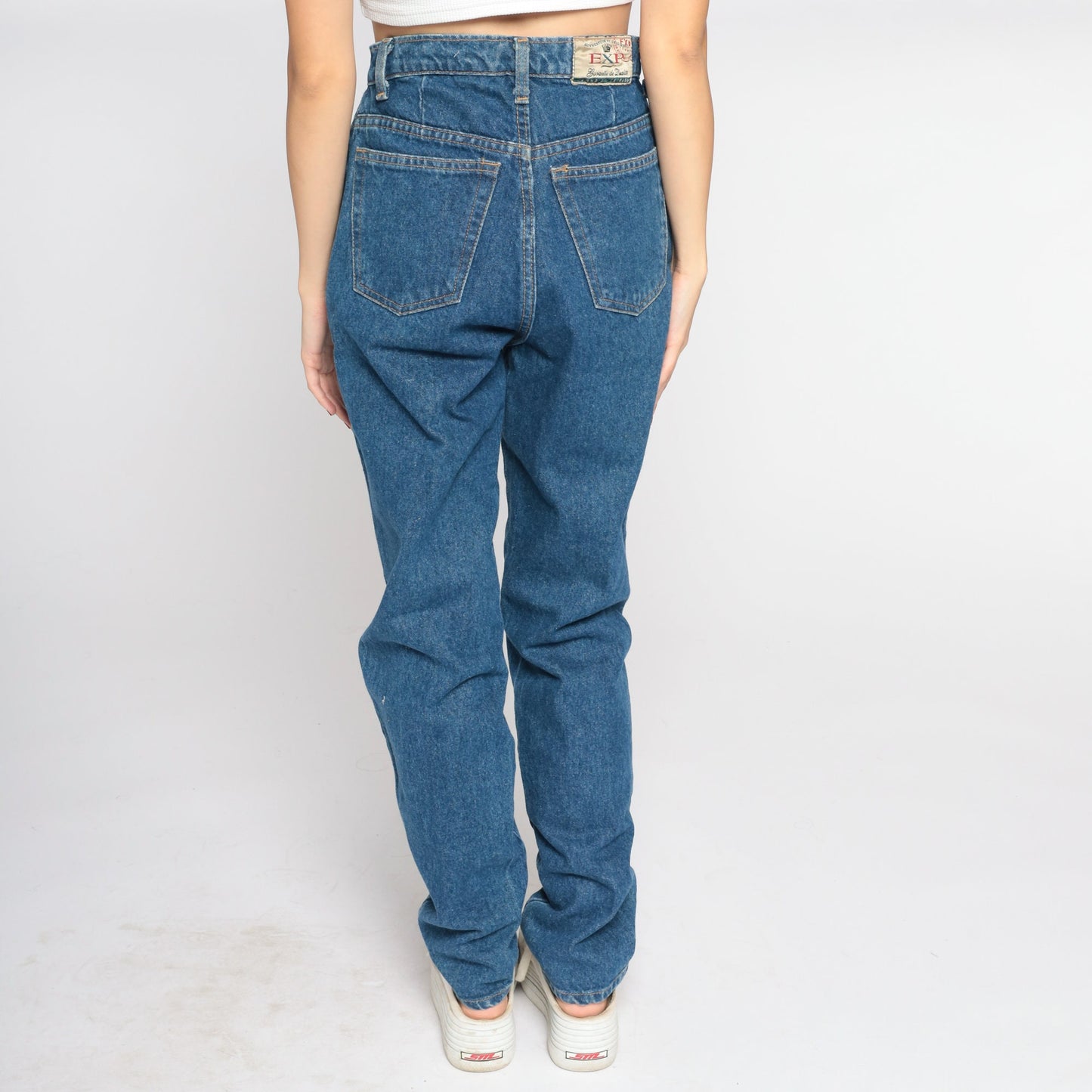 90s Express High-Waist Straight Leg Jeans Dark Blue Denim Small