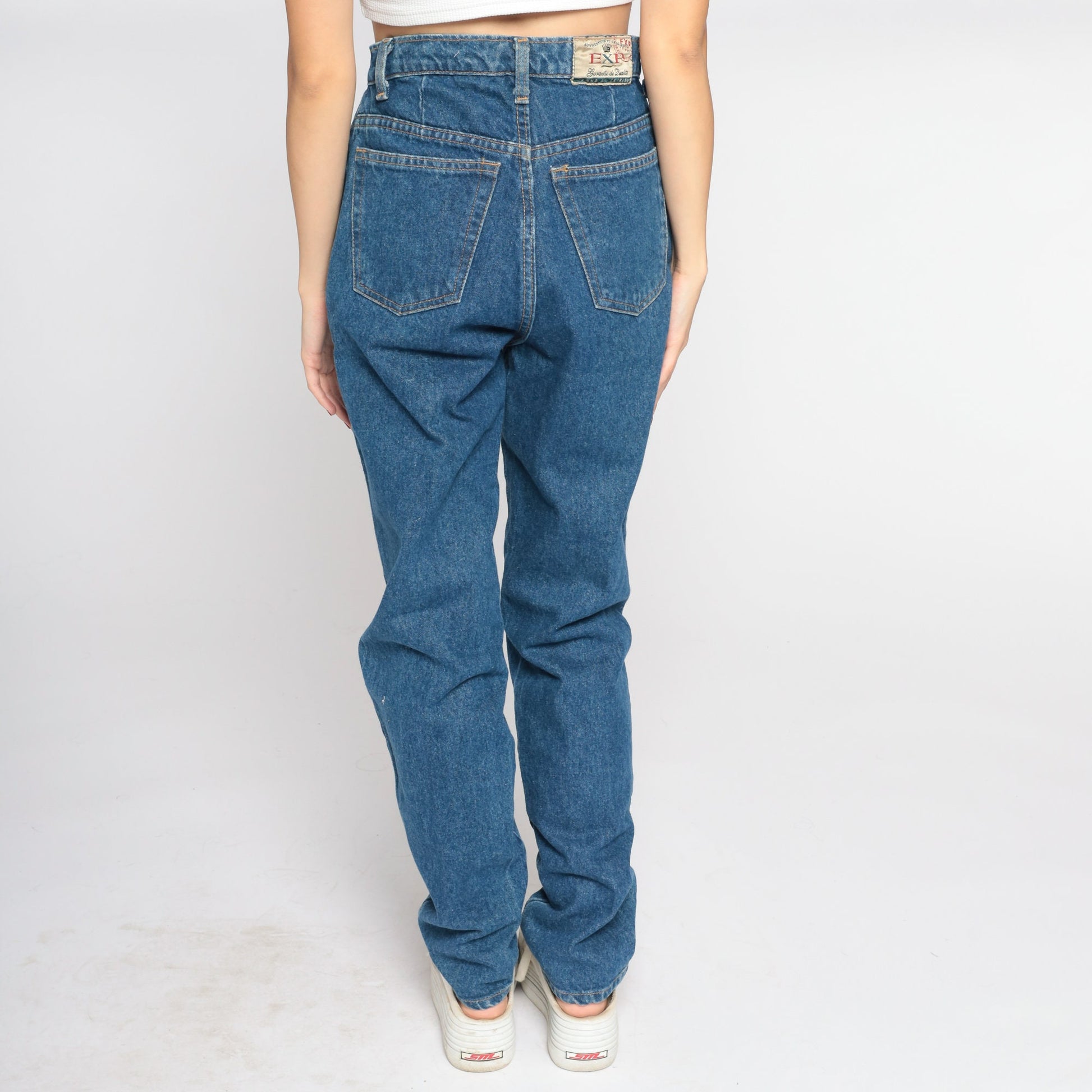 90s Express High-Waist Straight Leg Jeans Dark Blue Denim Small