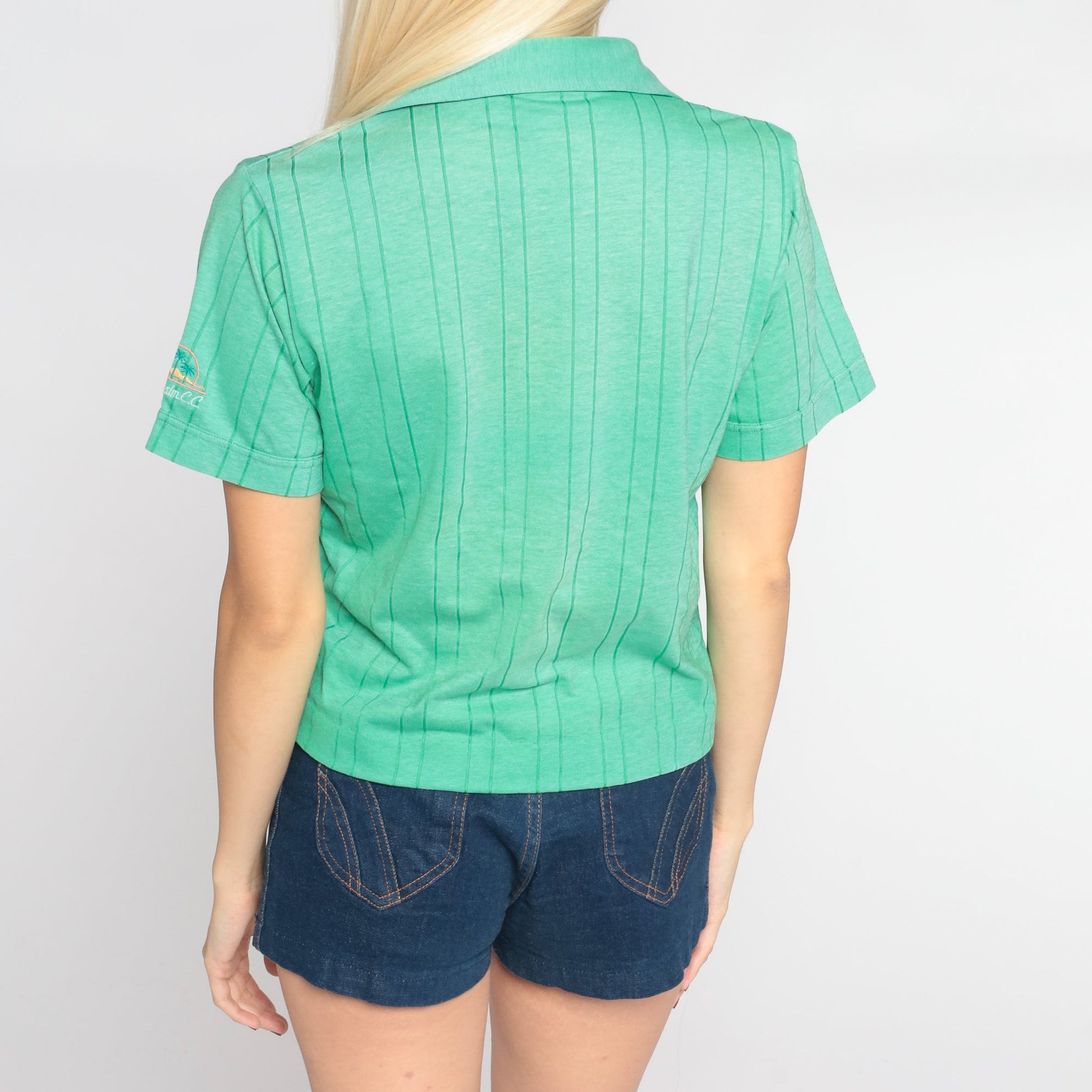 70s Tri Palm Country Club Green Polo Shirt Embroidered Small S