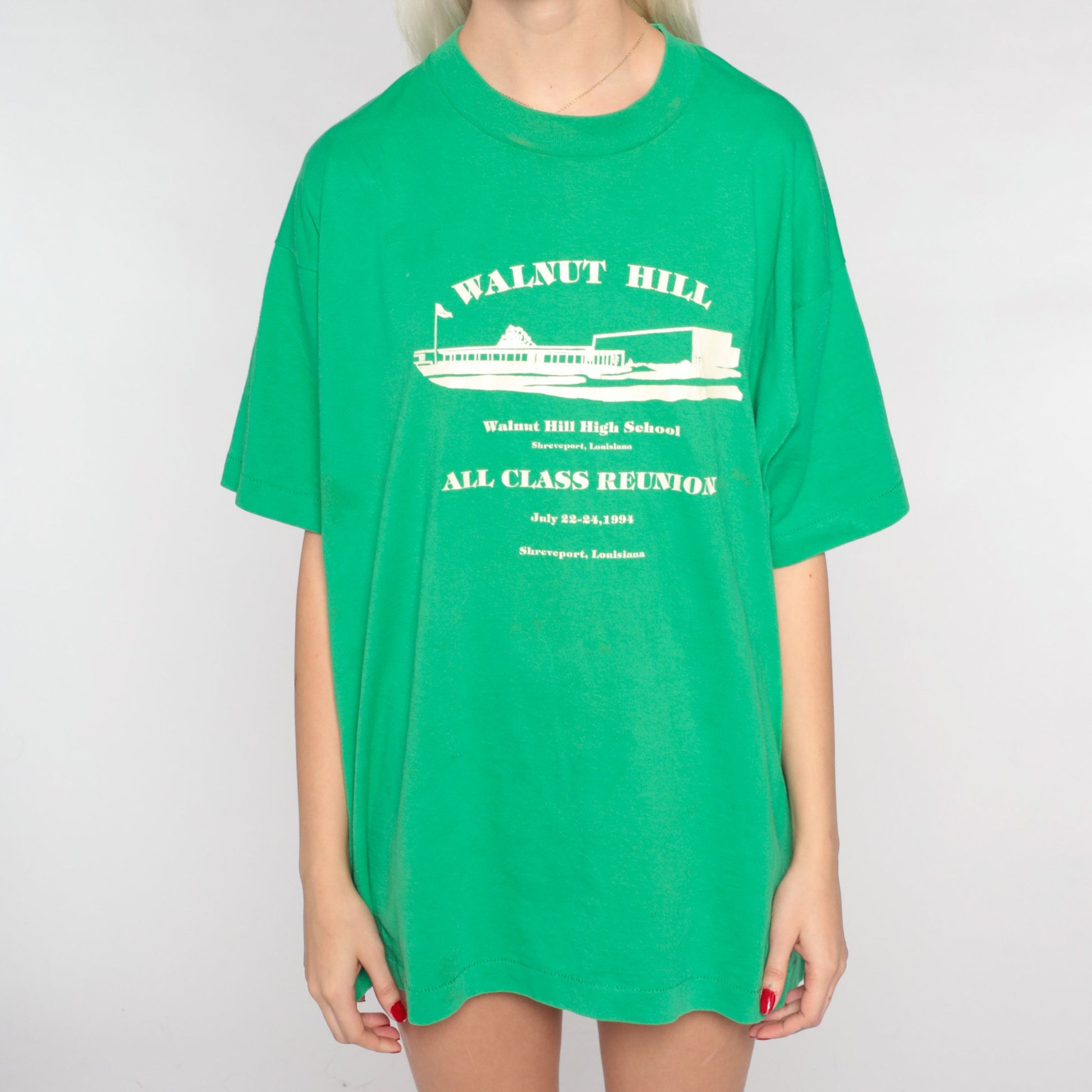 1994 Walnut Hill High School Reunion Hornets Graphic Tee Green Single Stitch XL