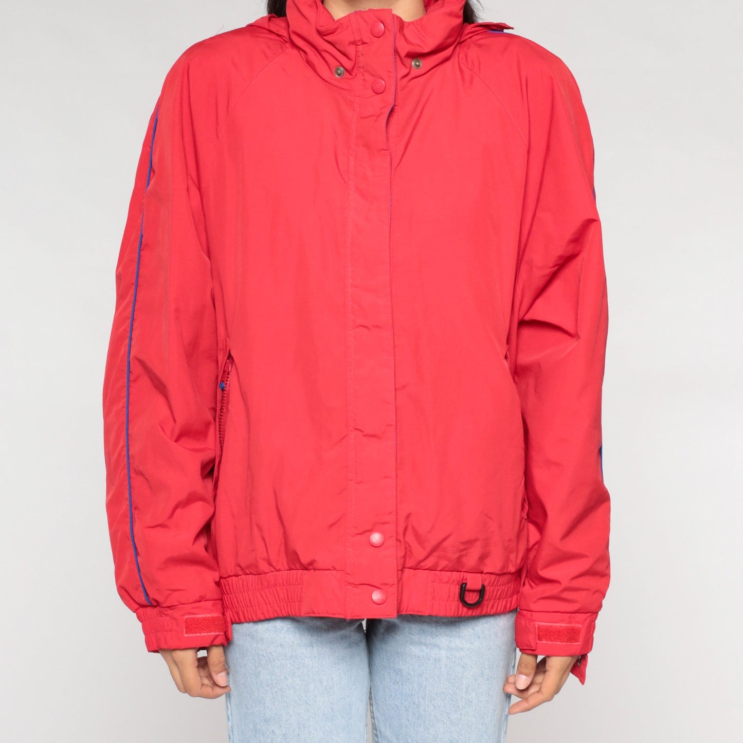 90s Eddie Bauer Red Hooded Windbreaker Jacket Nylon Large L