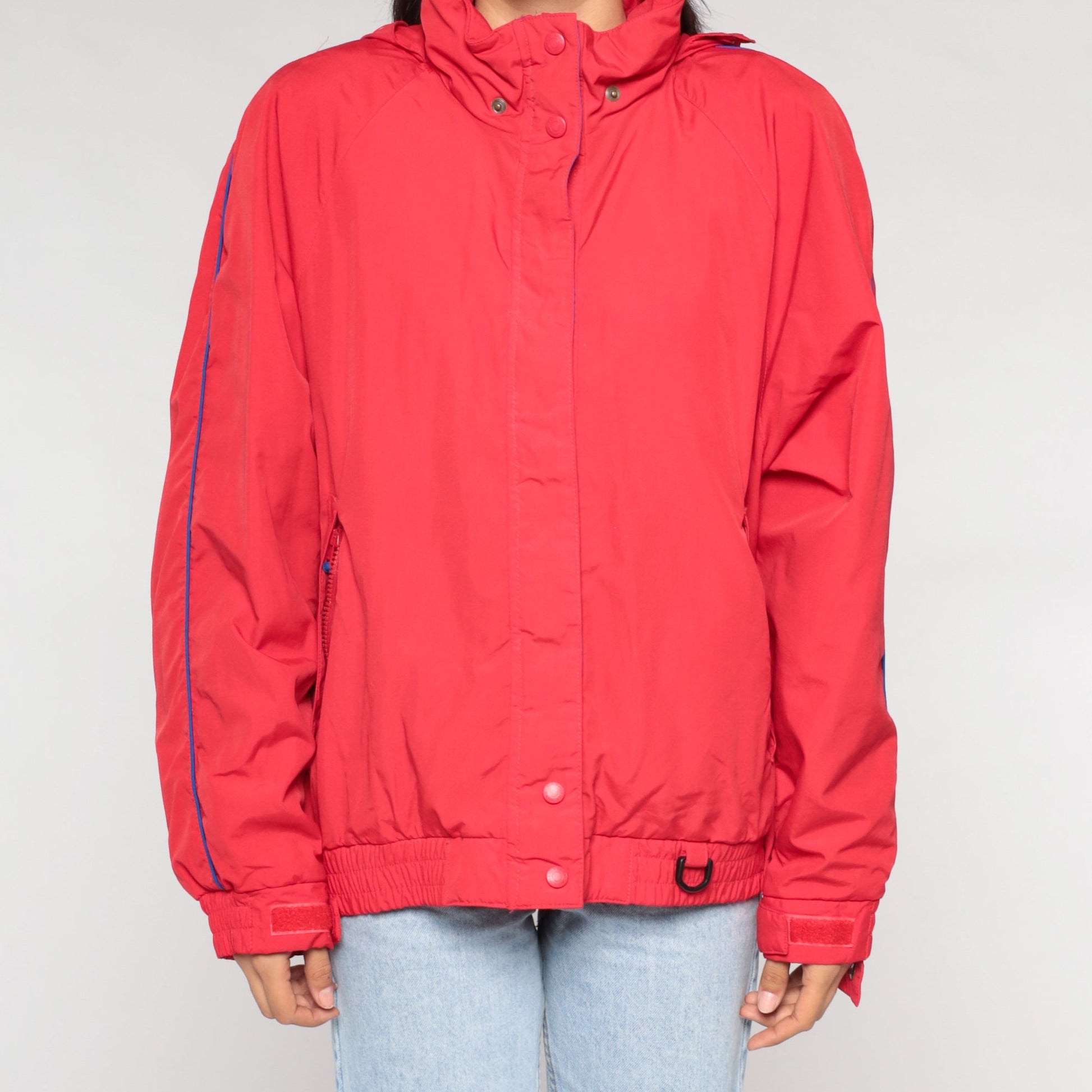 90s Eddie Bauer Red Hooded Windbreaker Jacket Nylon Large L