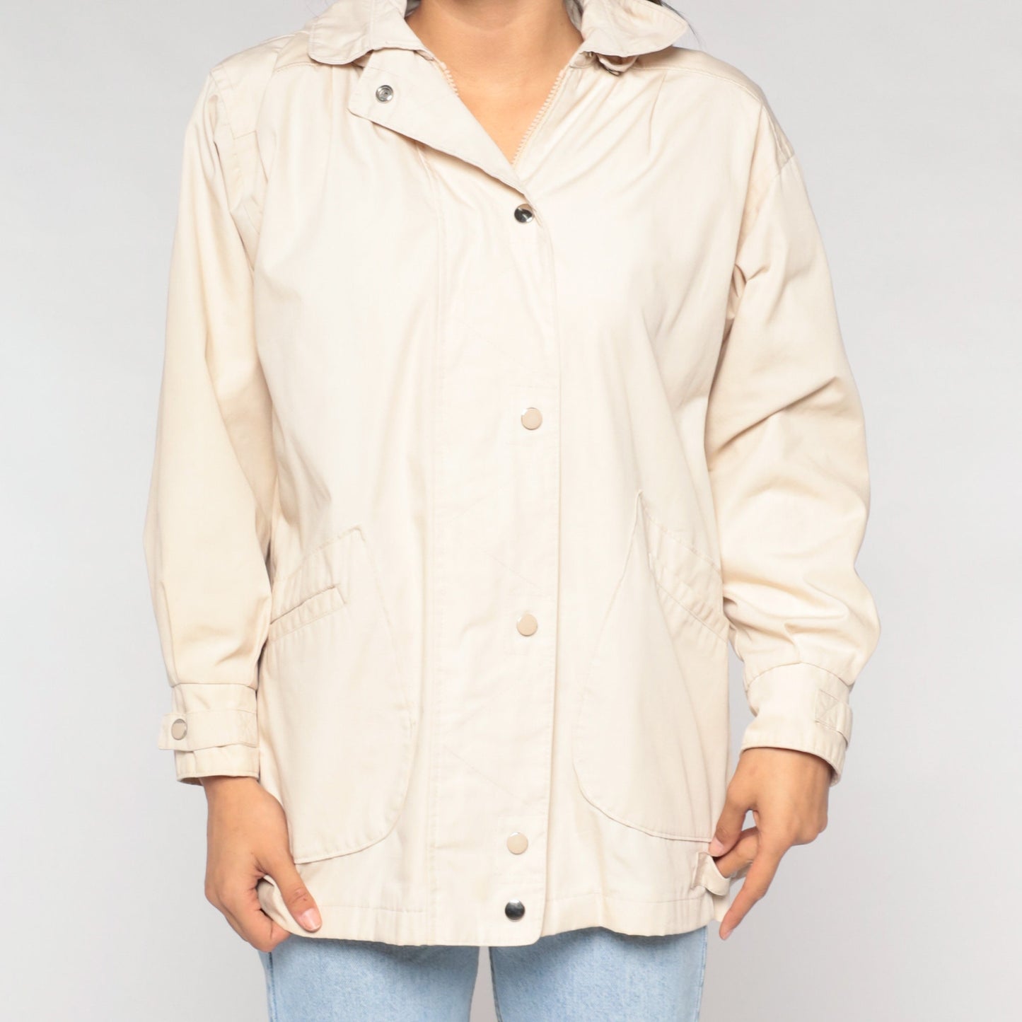 90s London Fog Cream Hooded Windbreaker Jacket Small S