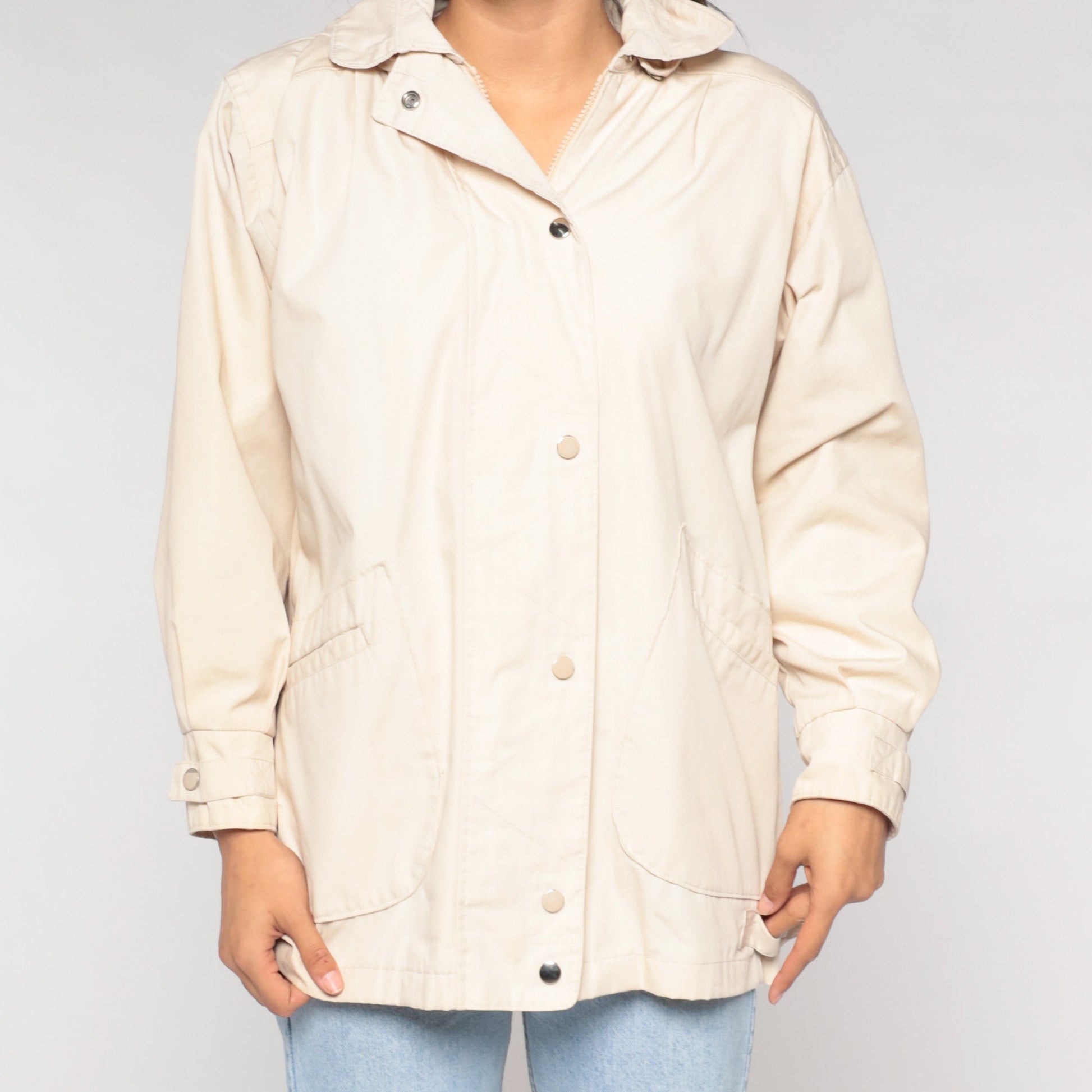 90s London Fog Cream Hooded Windbreaker Jacket Small S