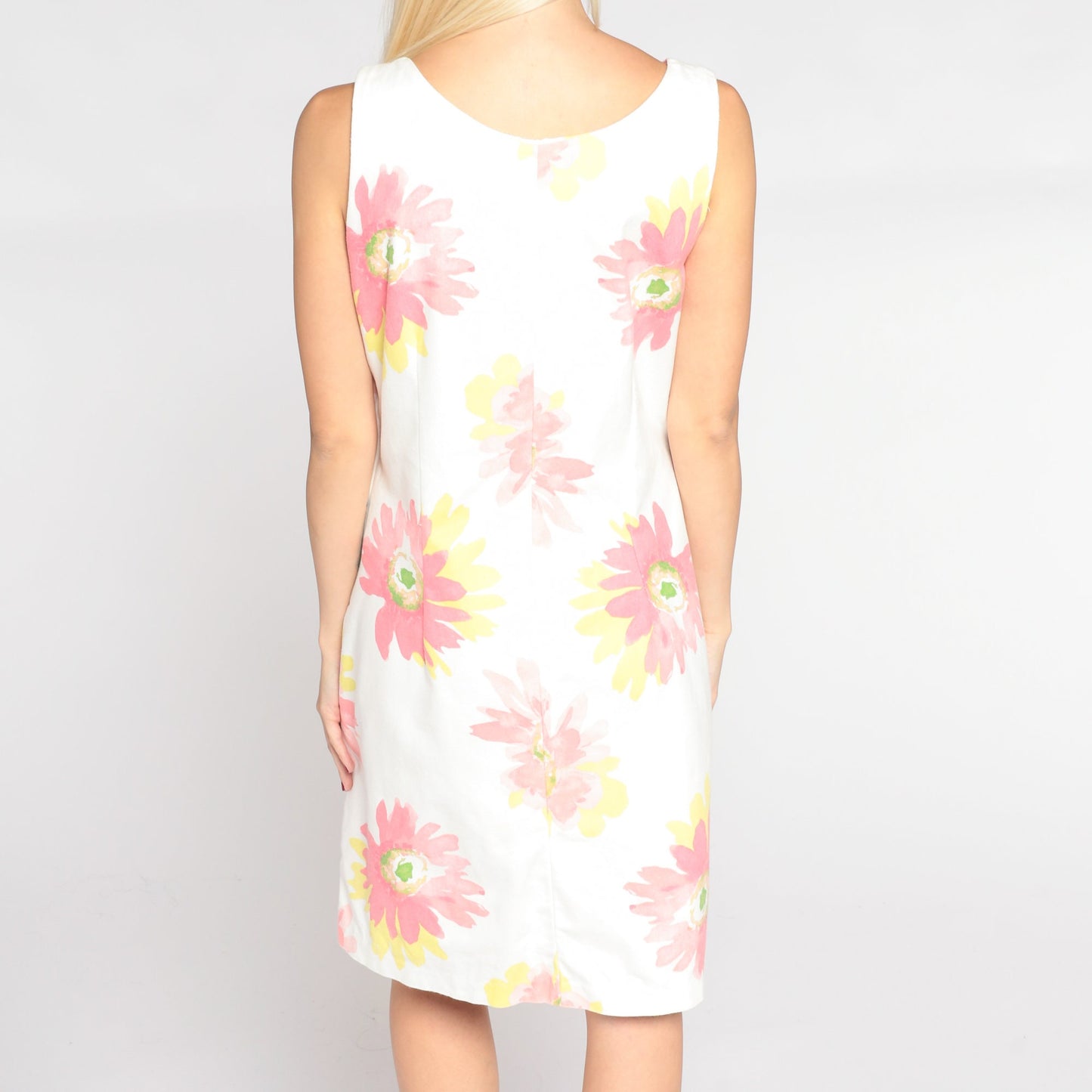 90s Chicken Noodle Floral Shift Minidress White Pink Yellow Cotton Medium