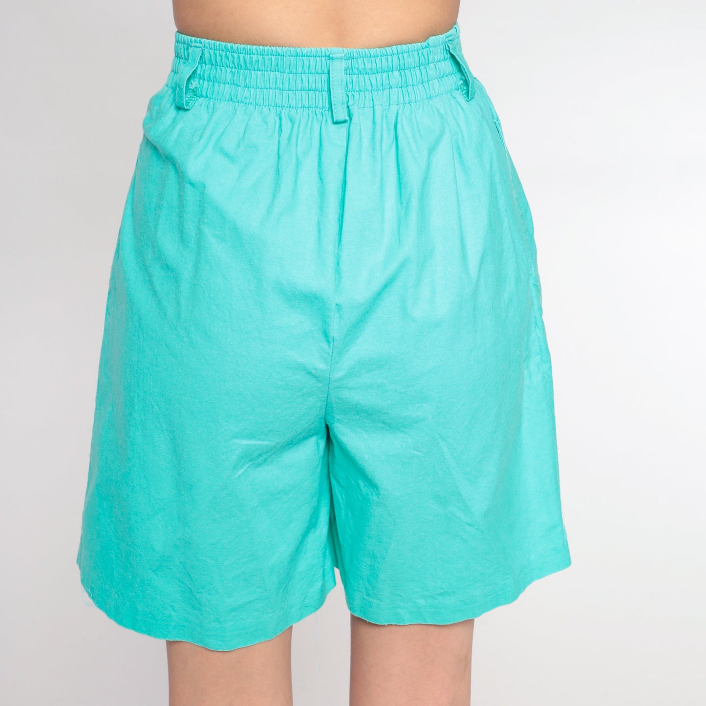 90s Turquoise Pleated High-Waisted Shorts Cotton Preppy Extra Small XS