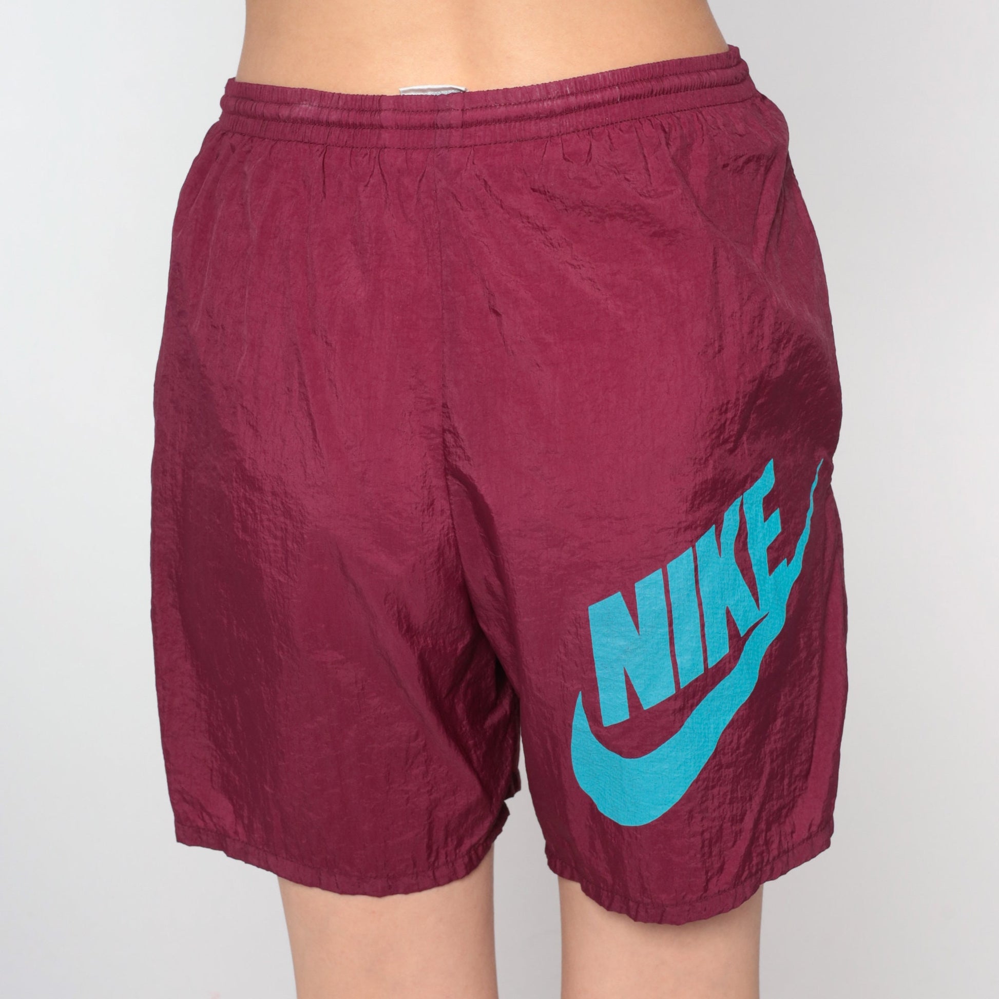 90s Nike Burgundy Nylon Swim Shorts High Rise Small S