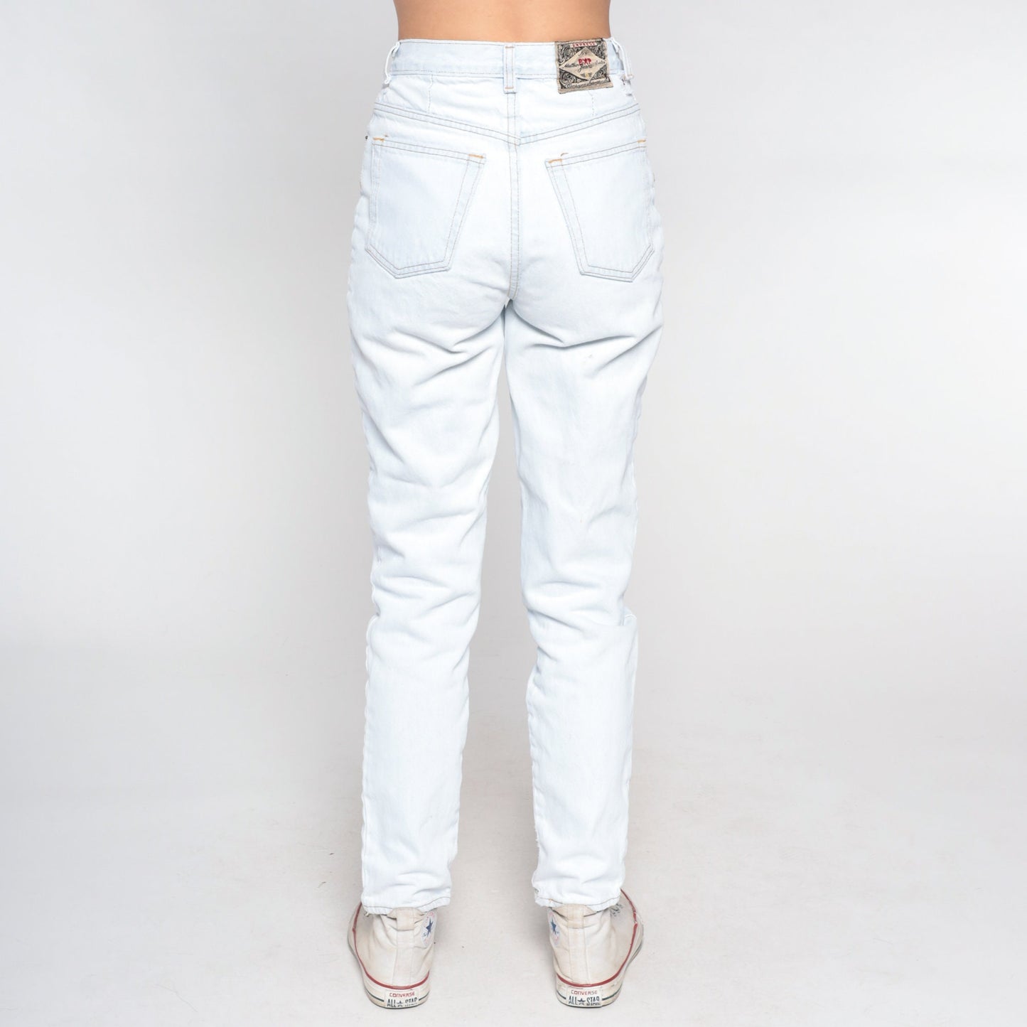 90s Light Wash Stone Denim High Waisted Slim Jeans Pale Blue Extra Small