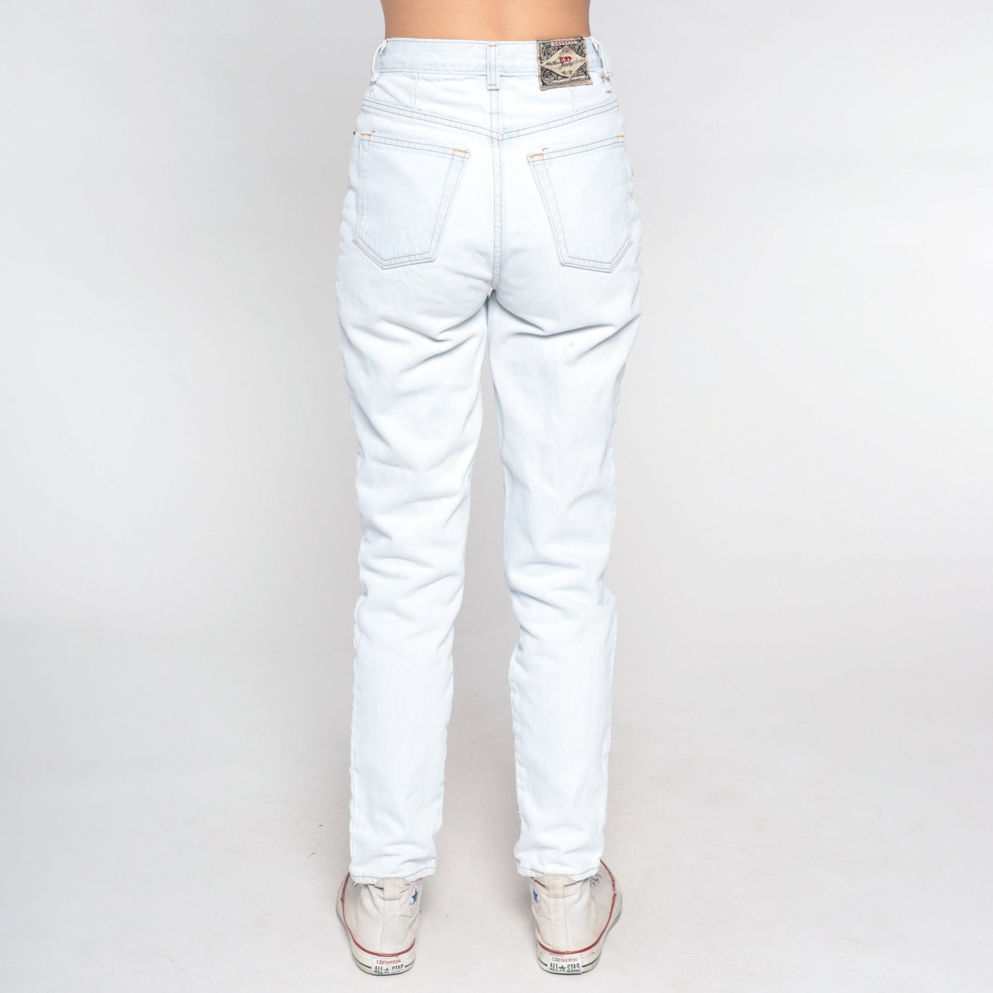 90s Light Wash Stone Denim High Waisted Slim Jeans Pale Blue Extra Small