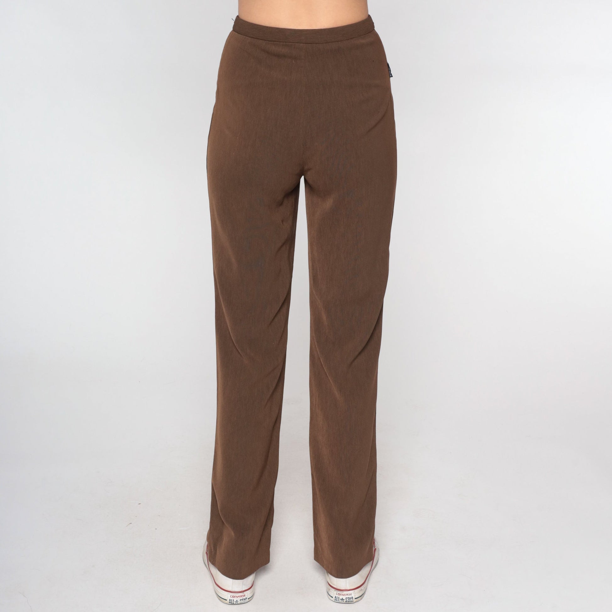 Y2K Brown High-Waisted Straight Leg Pants Sparkly Squiggle XS