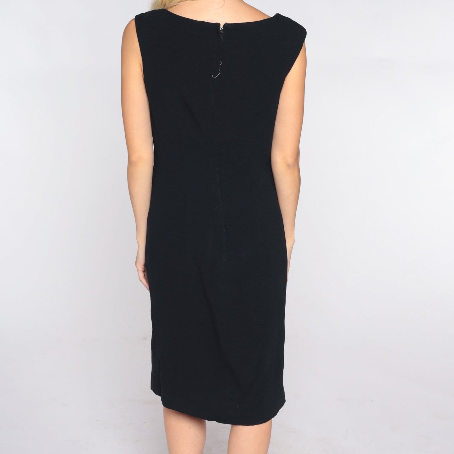 60s Black Shift Mini Dress Sleeveless Cowl Neck Small S