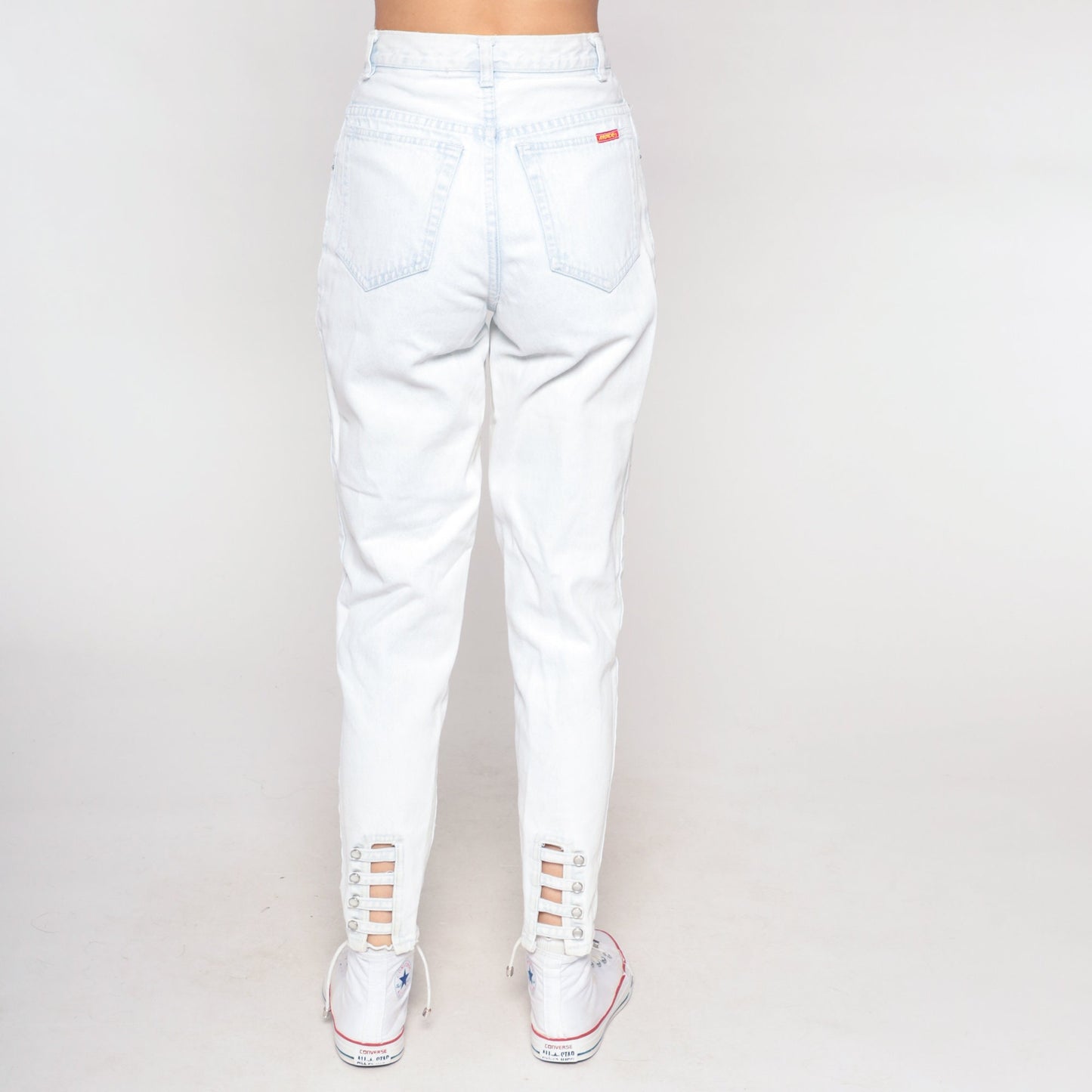 90s Jordache High Waisted Skinny Mom Jeans Pale Blue Denim Ankle Cutout Extra Small