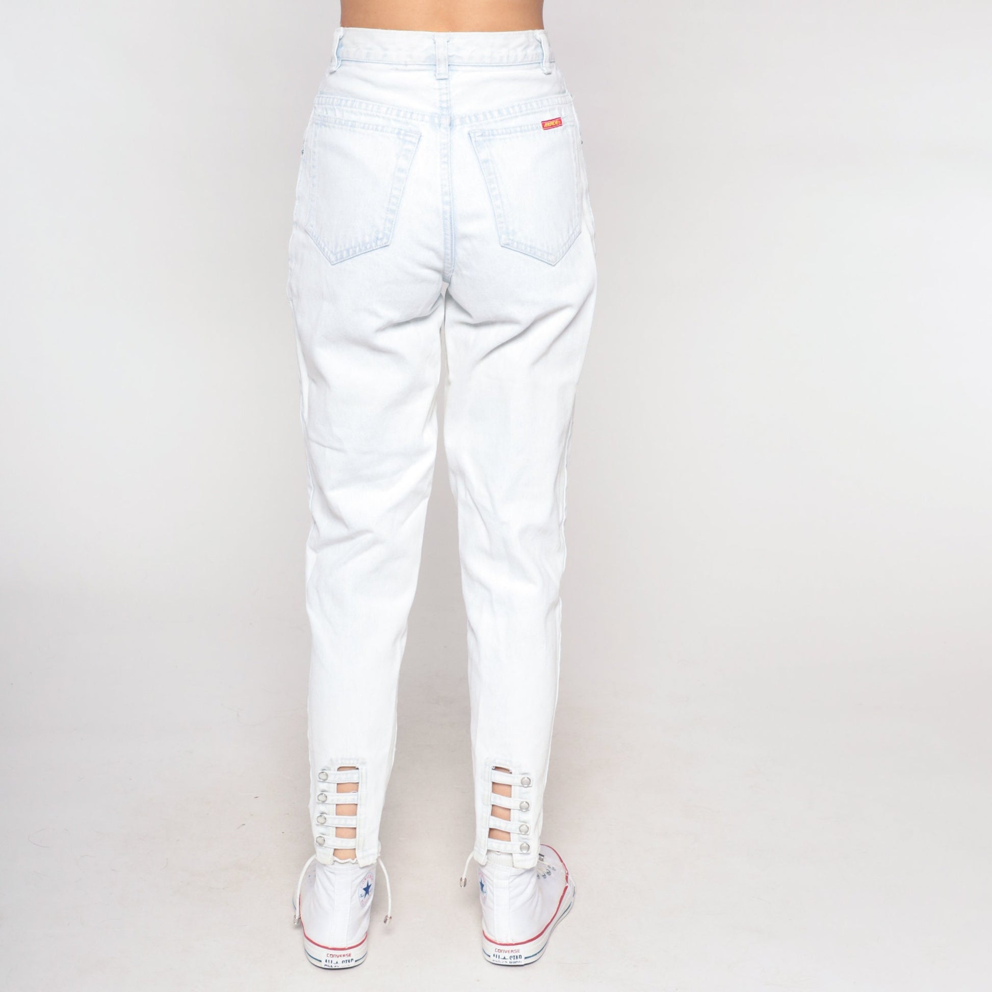 90s Jordache High Waisted Skinny Mom Jeans Pale Blue Denim Ankle Cutout Extra Small