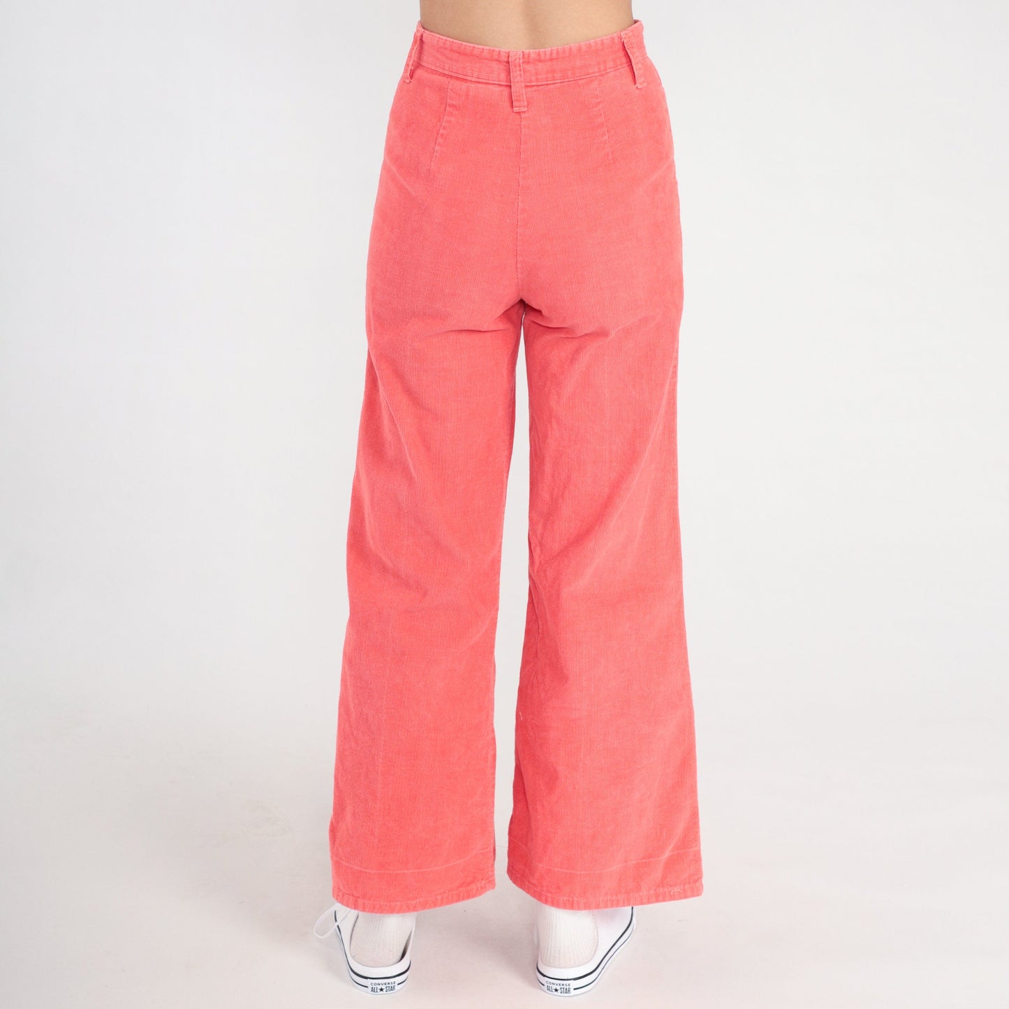 70s Coral Corduroy Bell Bottom Trousers High Waist Wide Leg Extra Small