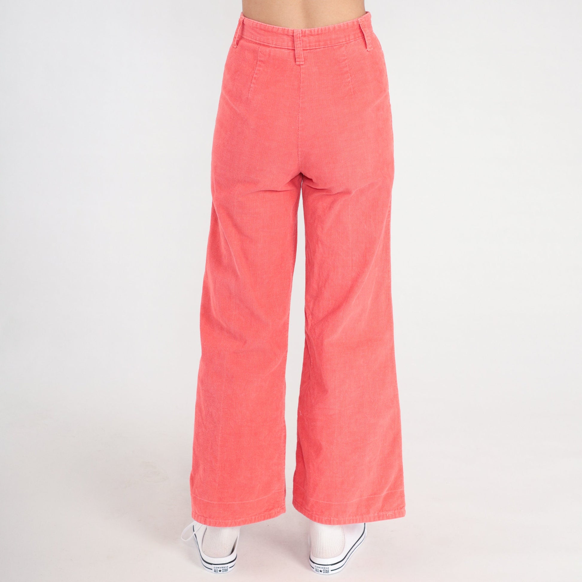 70s Coral Corduroy Bell Bottom Trousers High Waist Wide Leg Extra Small