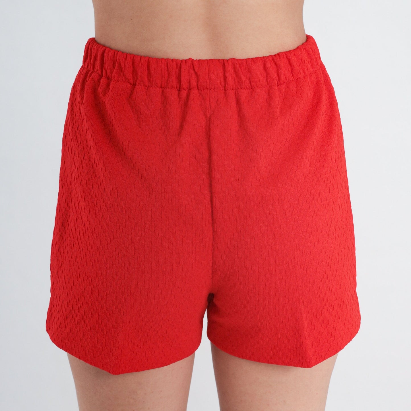 70s Red High-Waisted Shorts Elastic Waist Hotpants Small S