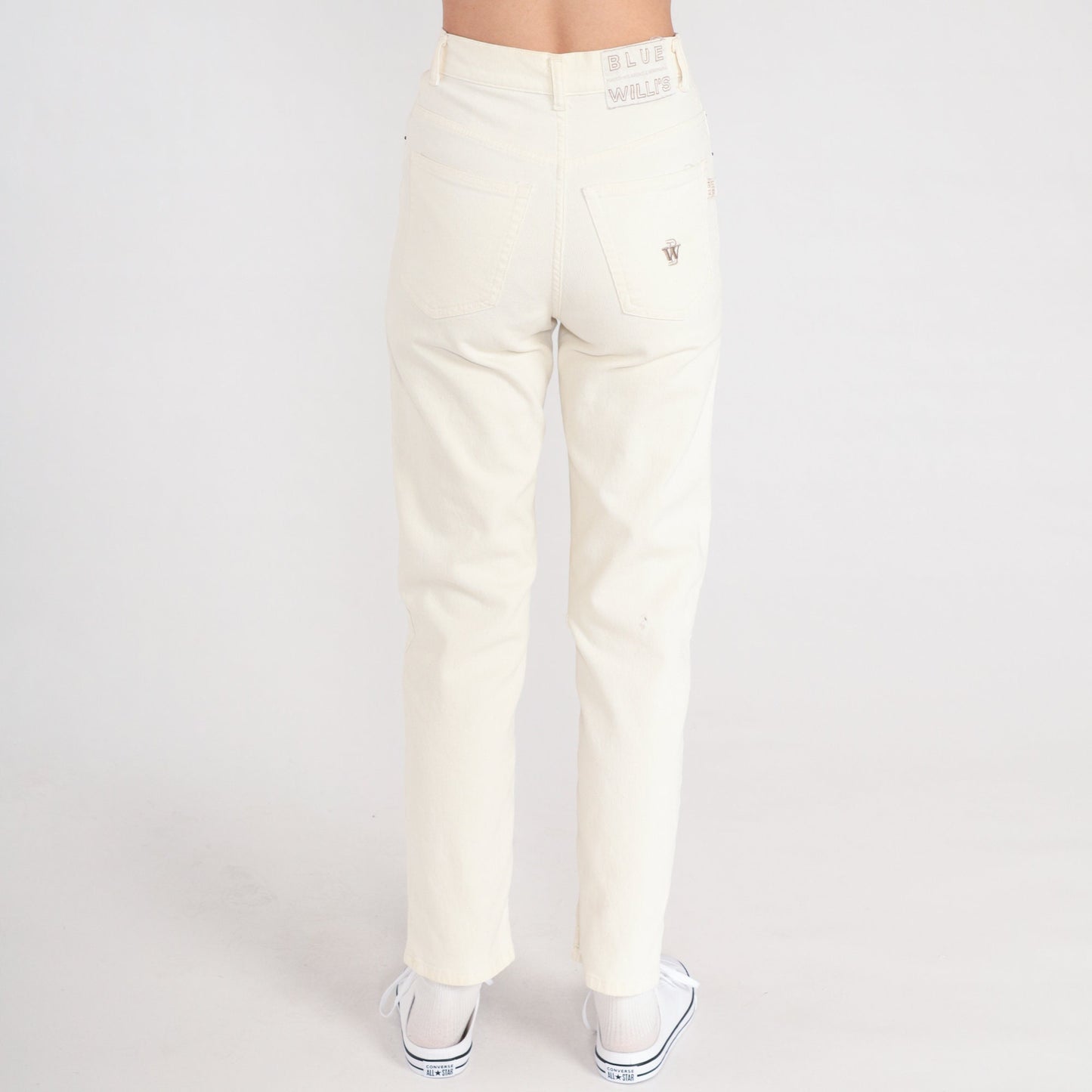 Y2K Cream Skinny Jeans High Waisted Ribbed Stretch Denim Small S
