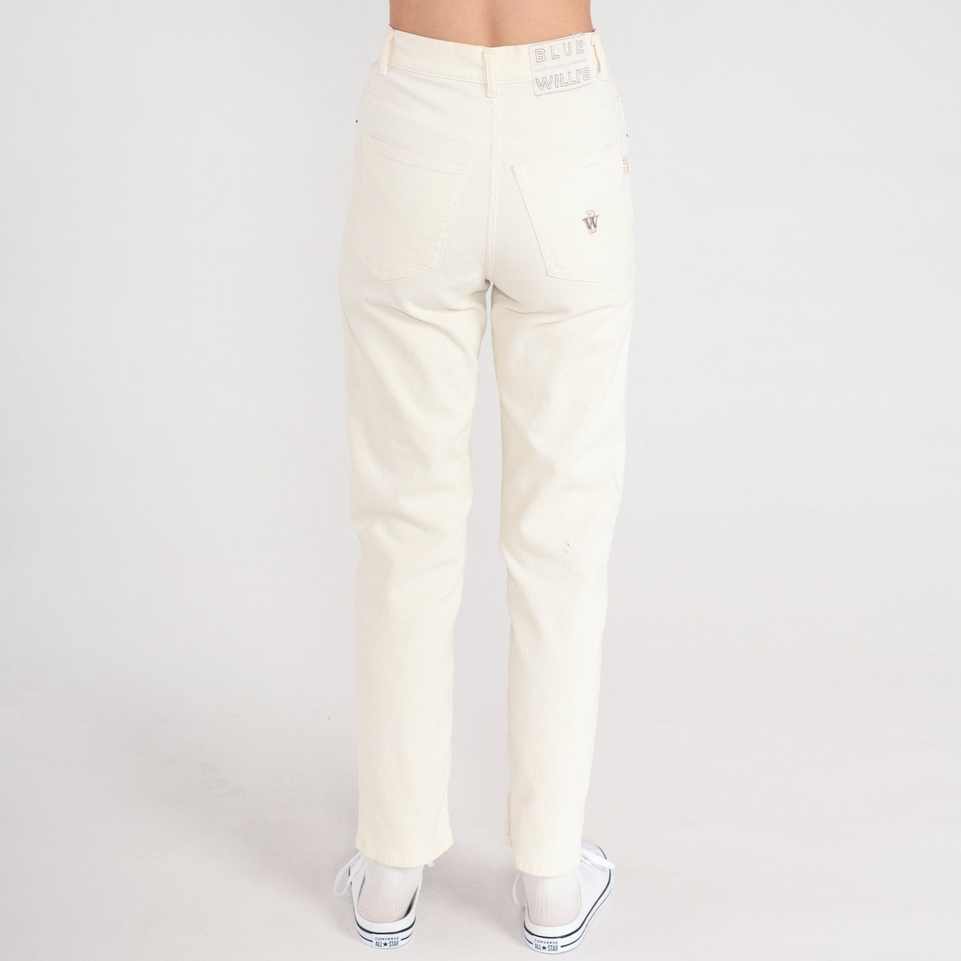 Y2K Cream Skinny Jeans High Waisted Ribbed Stretch Denim Small S