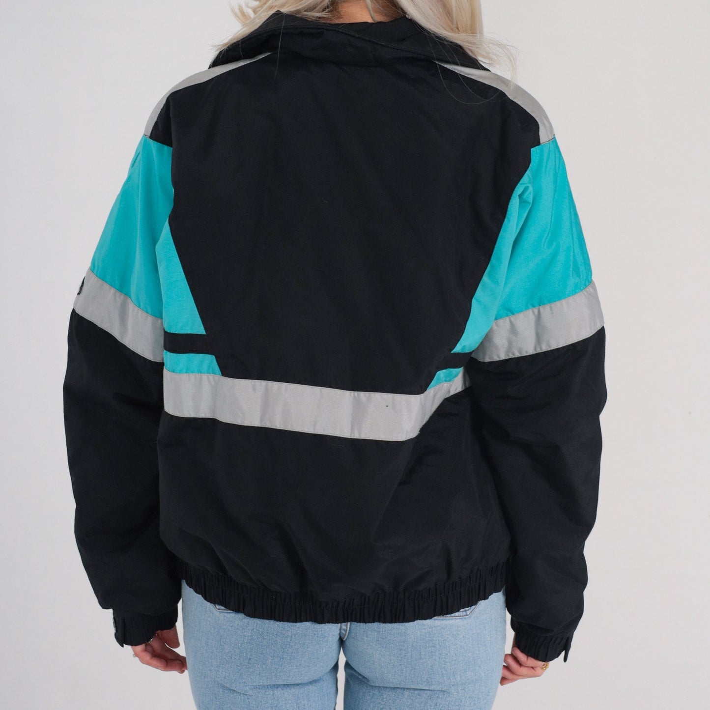 80s Thinsulate Puffer Jacket Black Blue Color Block Ski Coat Large