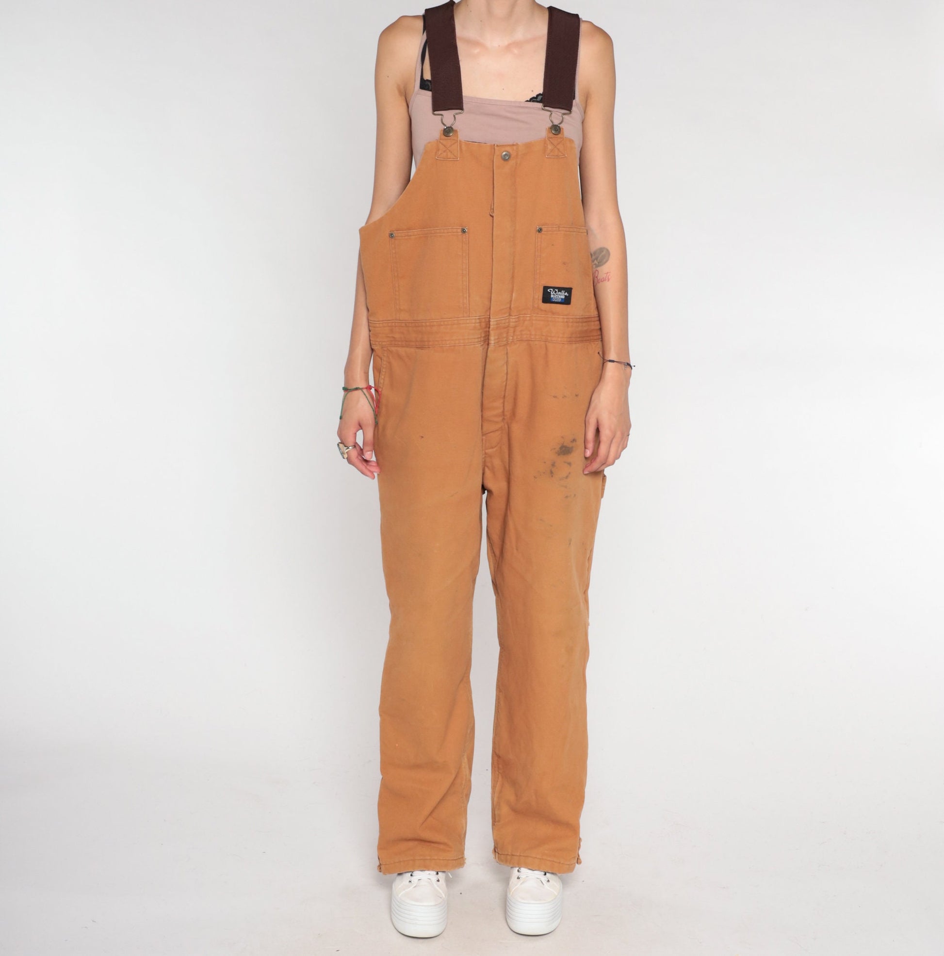 00s Walls Blizzard Pruf Insulated Brown Bib Overalls Mens Large L