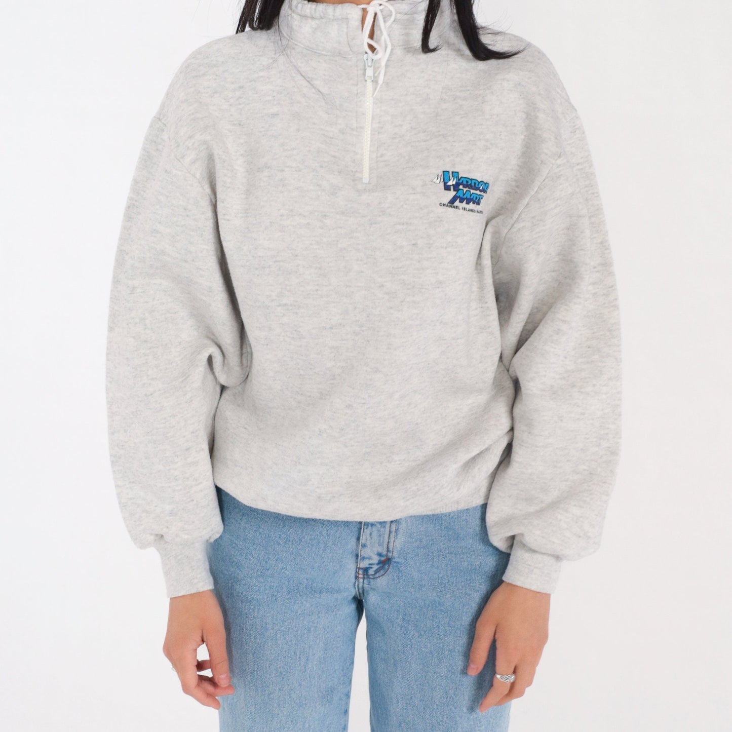 90s Harbor Mart Channel Islands Quarter Zip Sweatshirt Heather Grey Large L