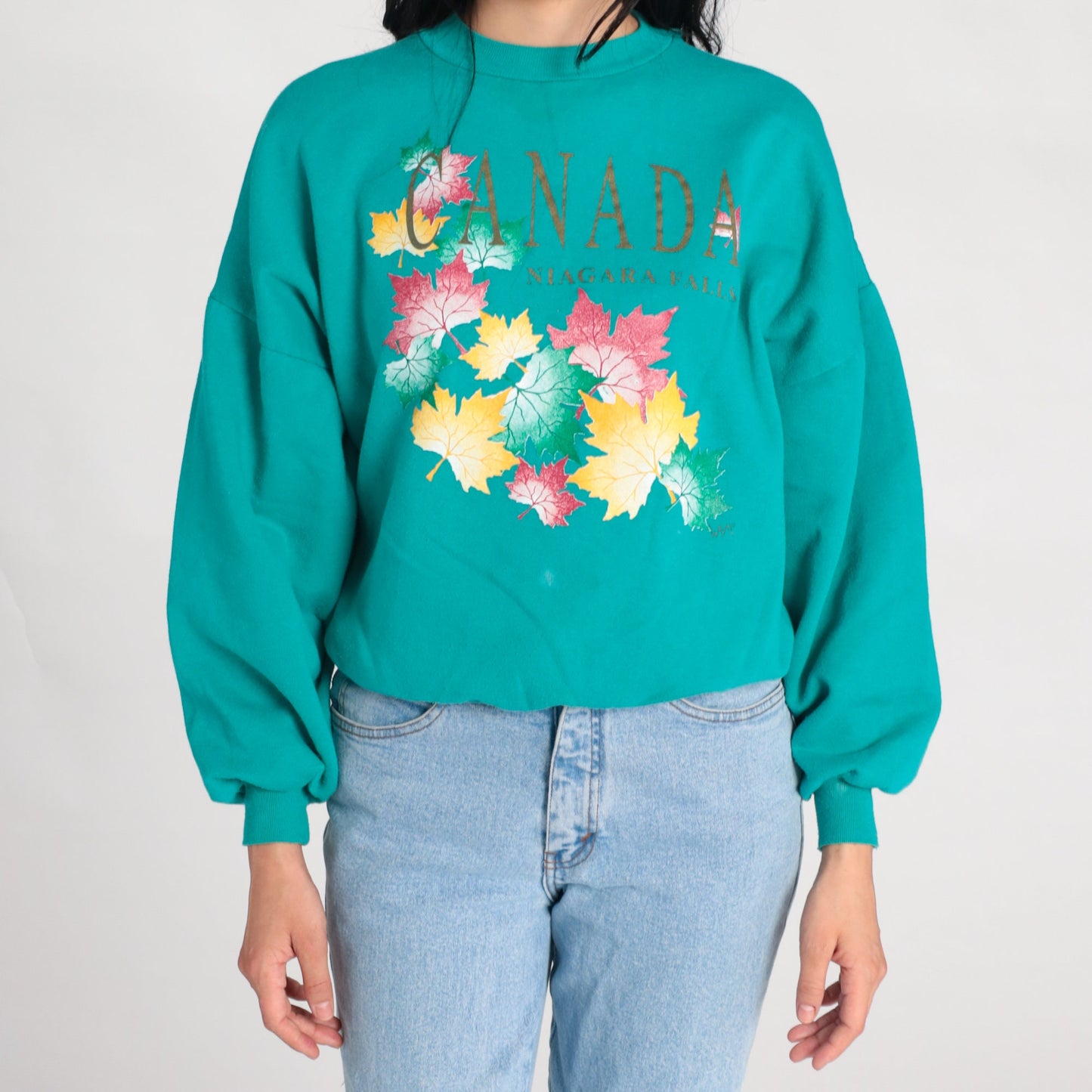 90s Niagara Falls Canada Maple Leaf Sweatshirt Green Crewneck Small