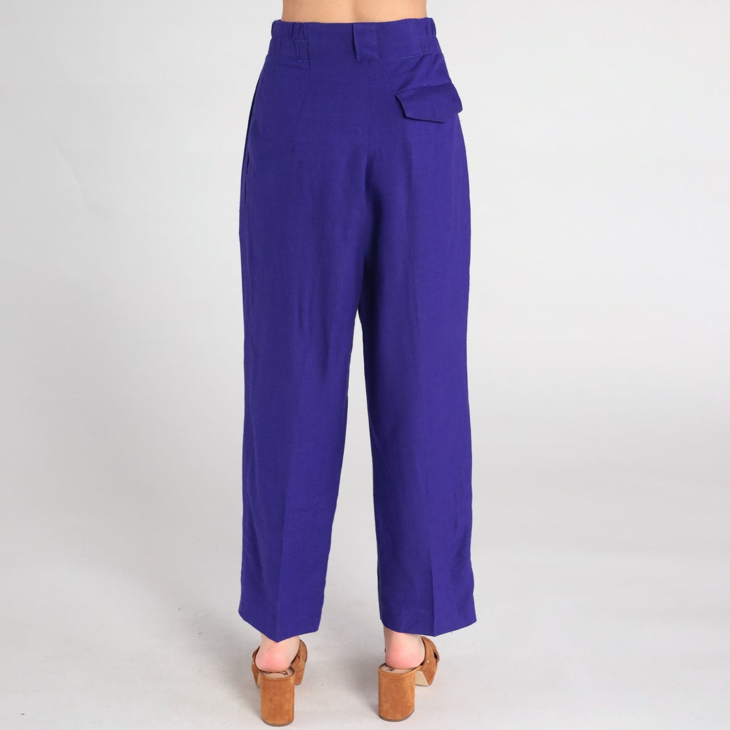 80s Purple Wool High-Waisted Pleated Trousers Straight Leg Small