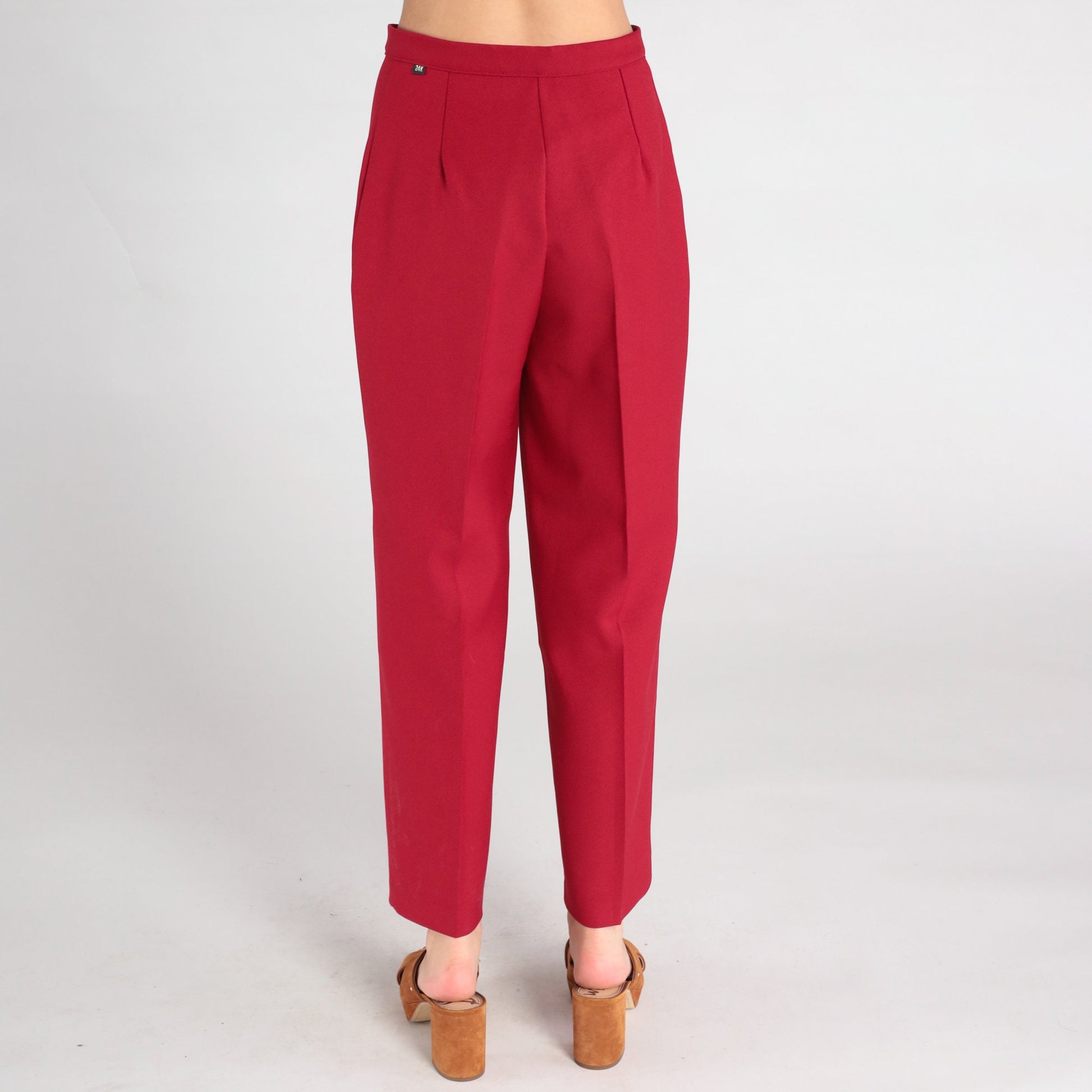 70s Red High-Waisted Tapered Trousers Small