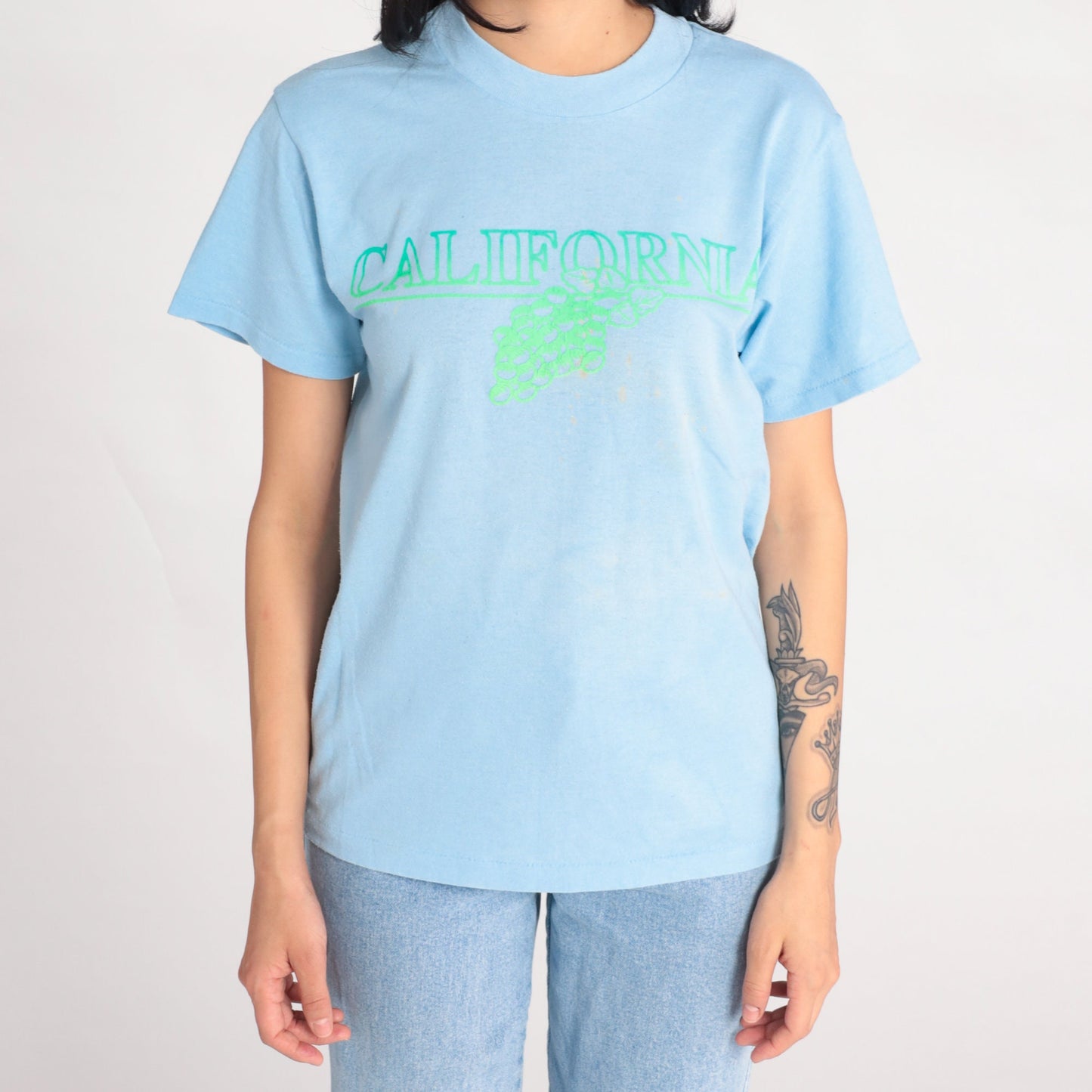 80s California Grape Vineyard Graphic T-Shirt Baby Blue Single Stitch Small