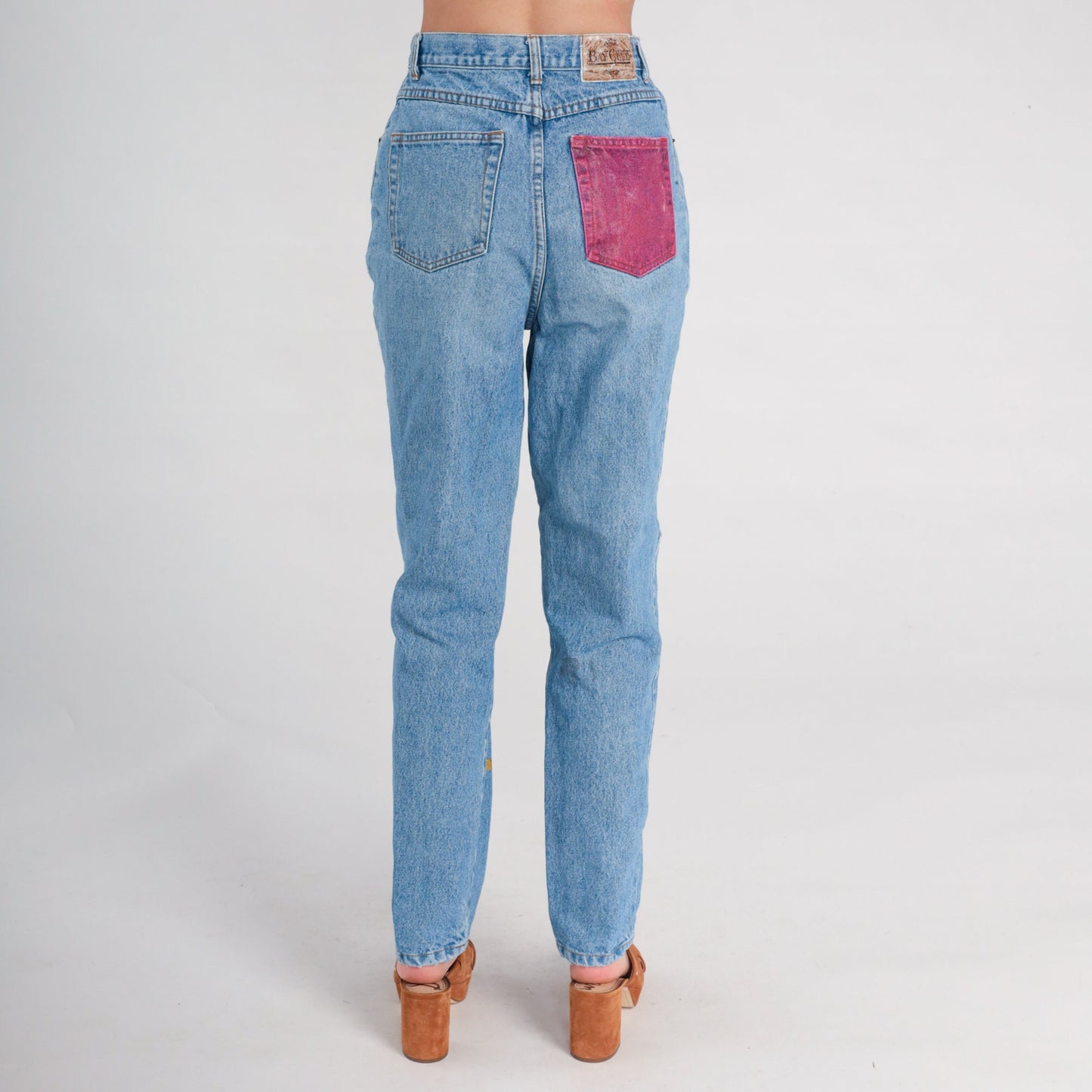90s Pac-Man Hand Painted High Waist Tapered Jeans Blue Denim Small