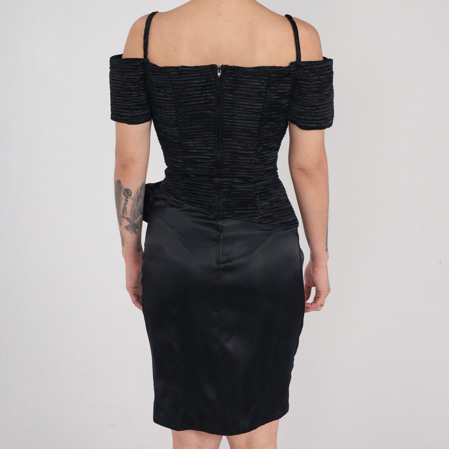 90s Zum Zum Black Velvet Mini Dress Off-Shoulder Rhinestone Bow XS