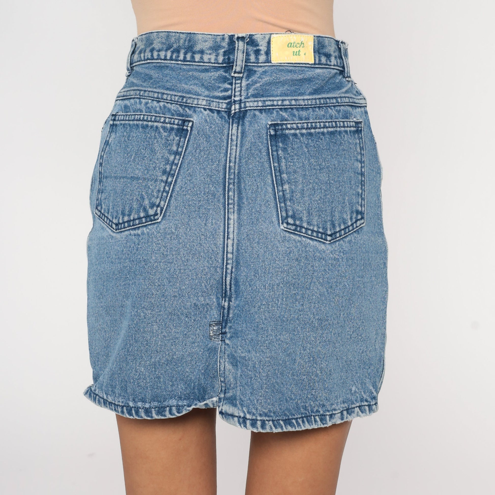 90s Blue Denim Mini Skirt High Waist Pencil Cut Small