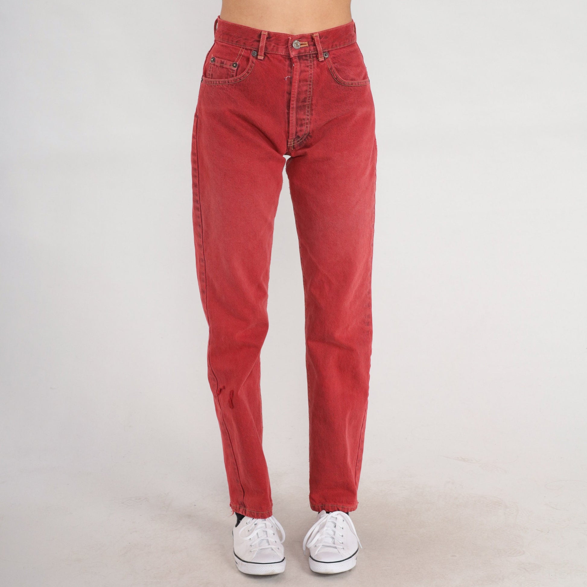 00s Calvin Klein Red Denim High Waisted Slim Straight Jeans Small 26