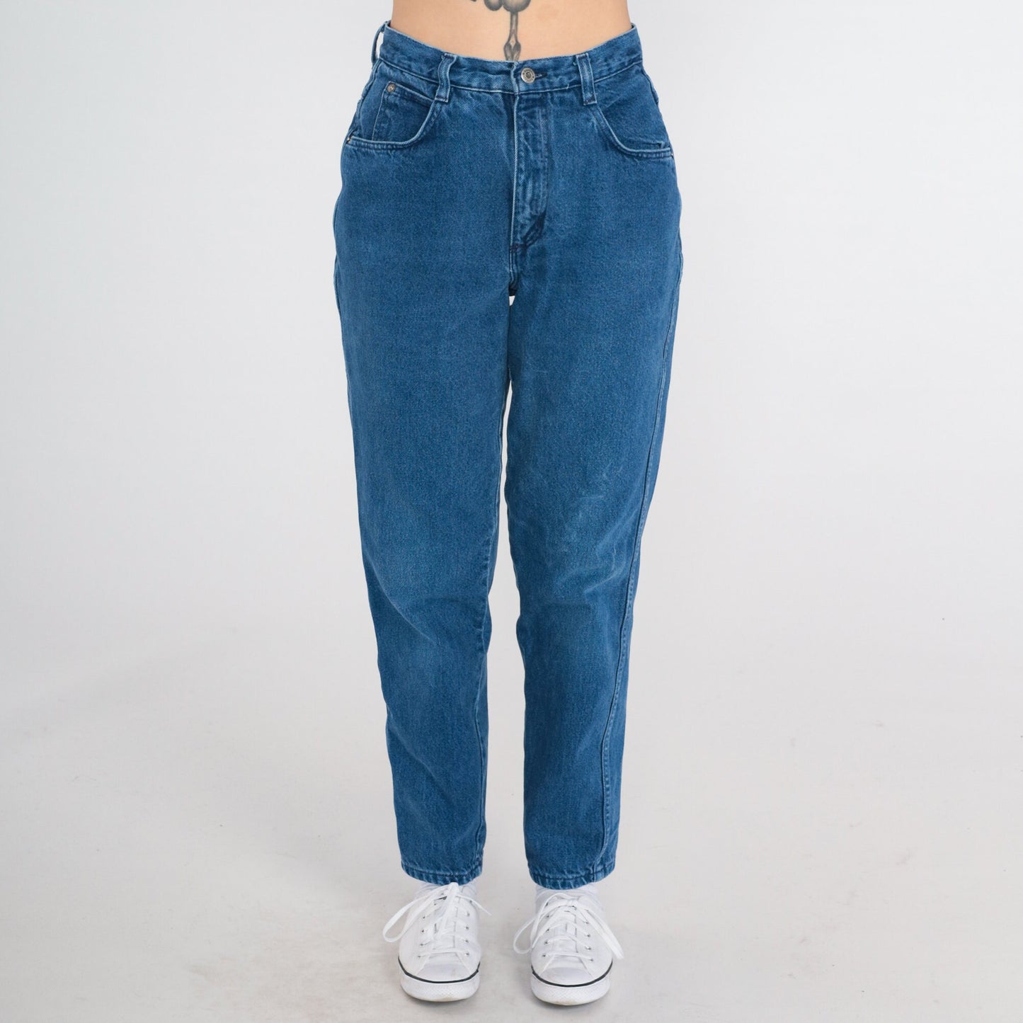 90s Bonjour Tapered Mom Jeans Dark Blue Denim Small