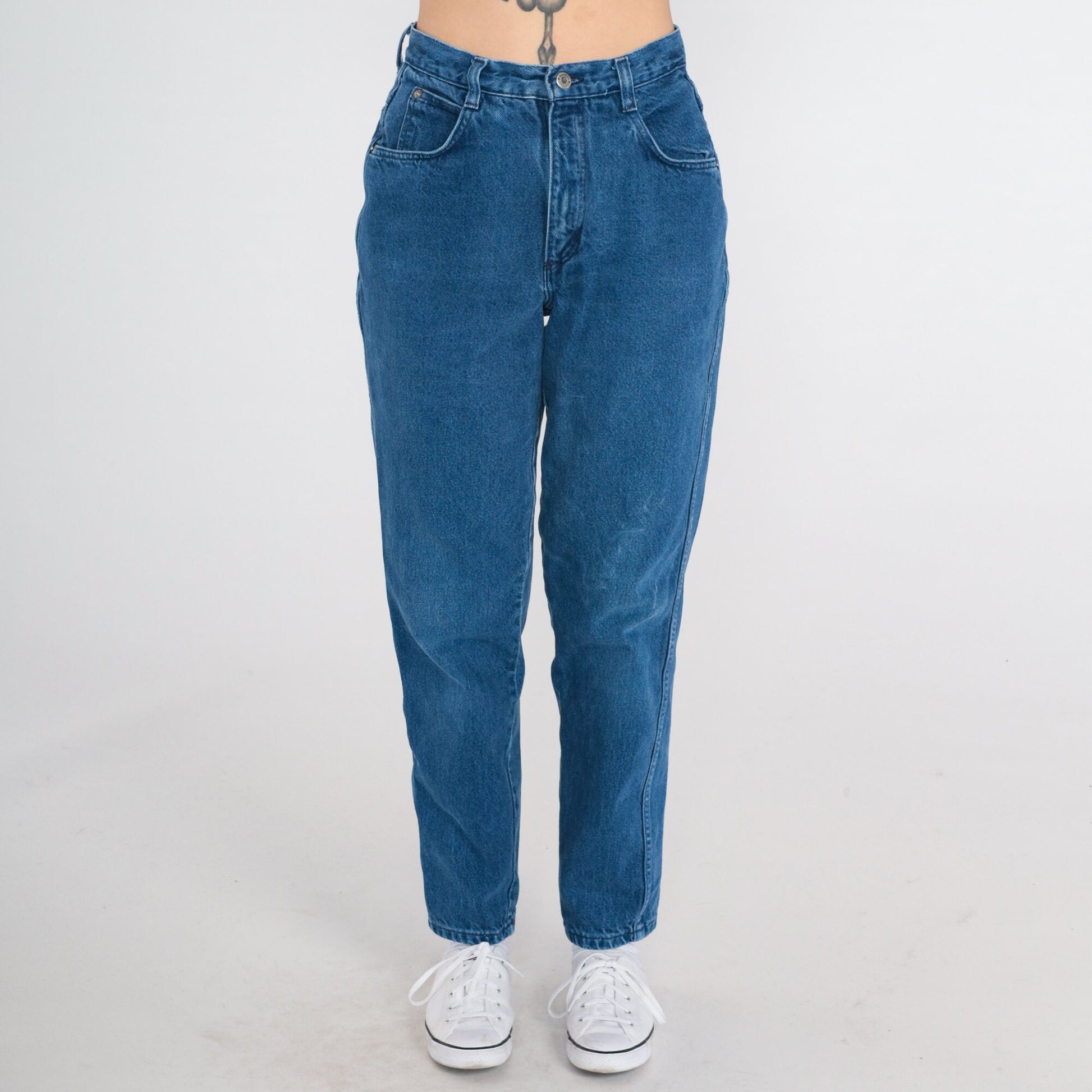 90s Bonjour Tapered Mom Jeans Dark Blue Denim Small
