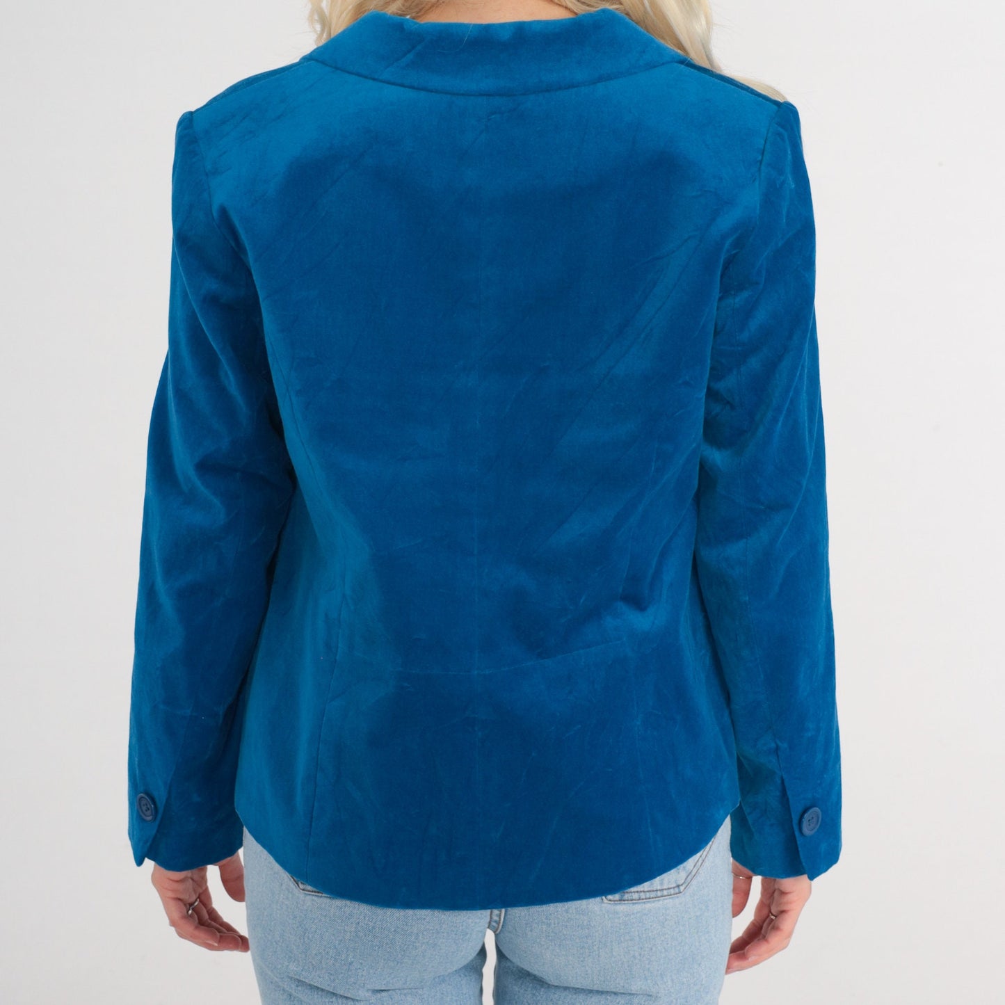90s Studio Works Blue Velvet Blazer Button-Up Jacket Medium