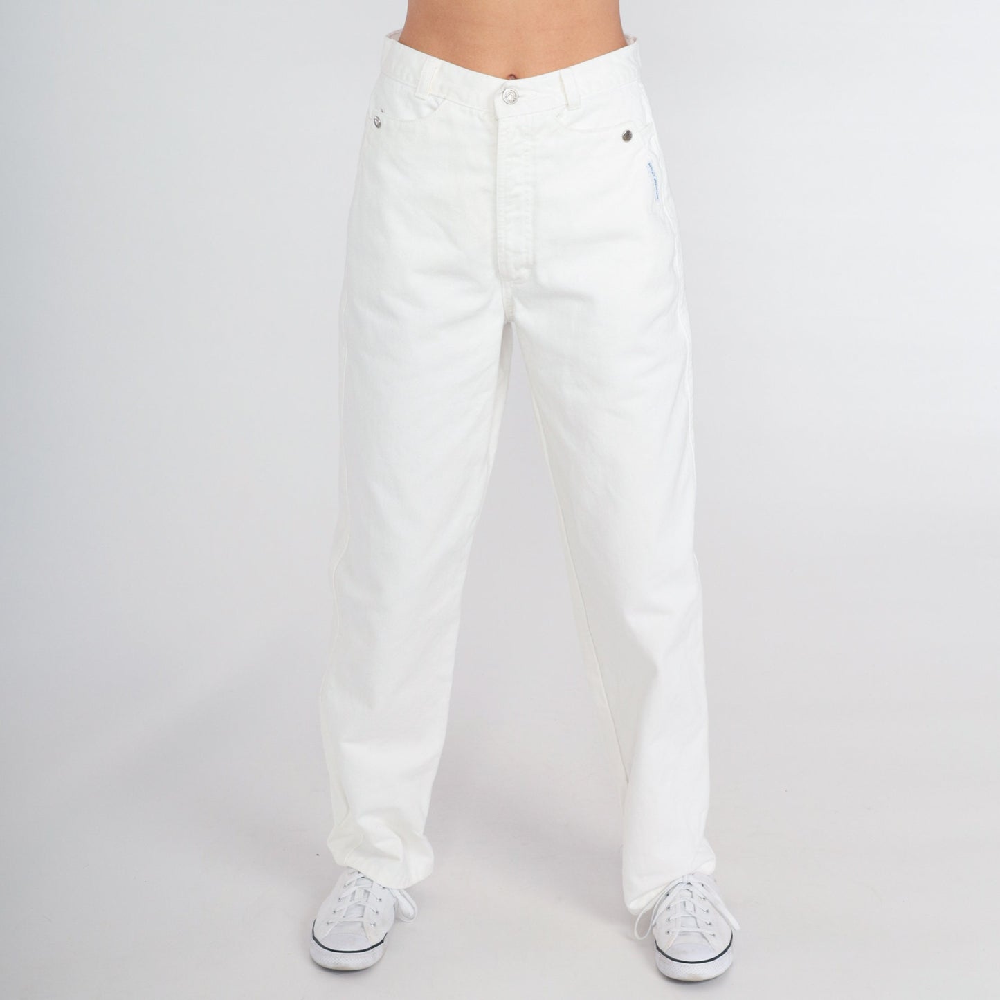 90s White Denim Jeans High Waist Straight Leg Cotton Extra Small